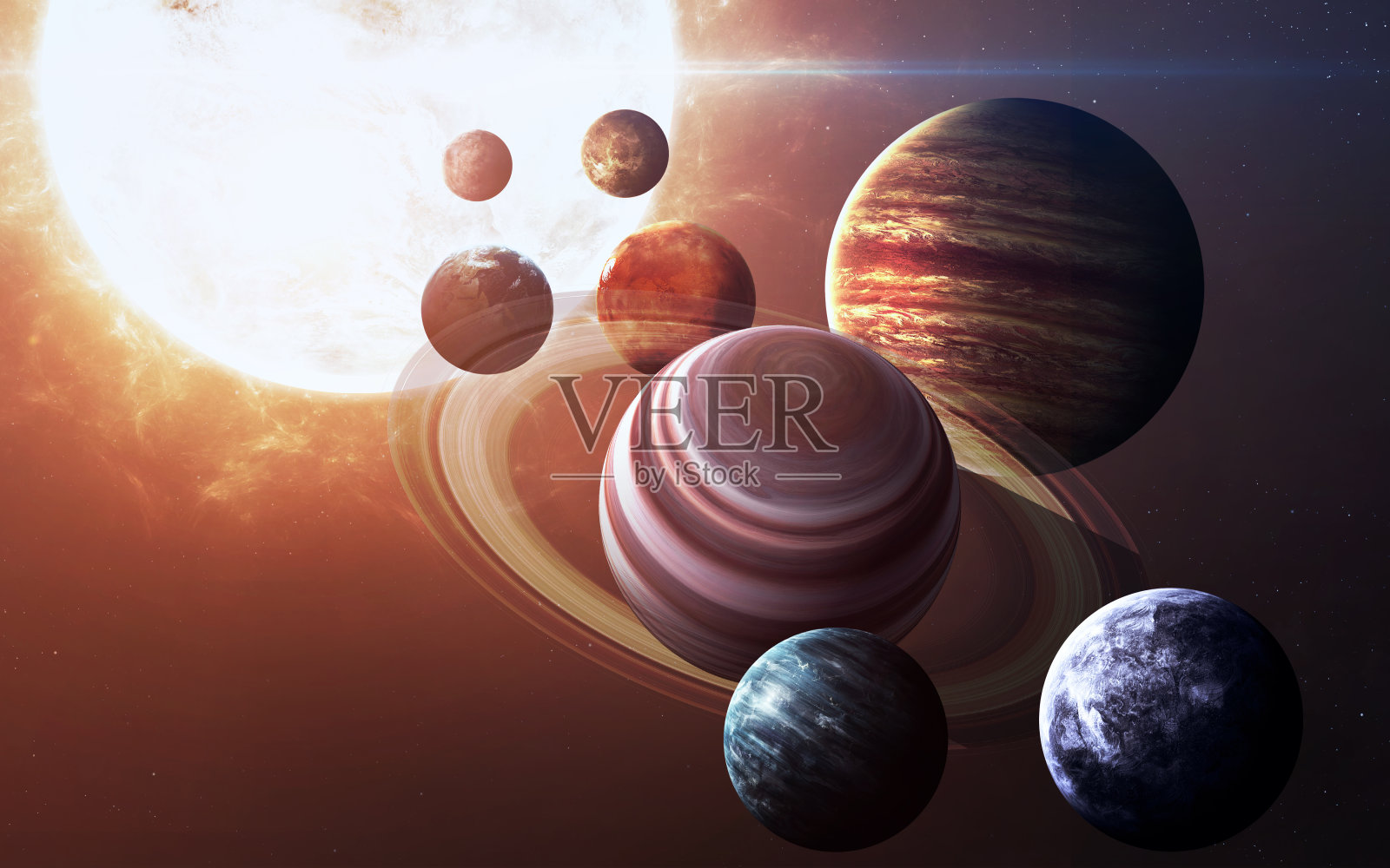 高分辨率的图像展示了太阳系的行星。这照片摄影图片