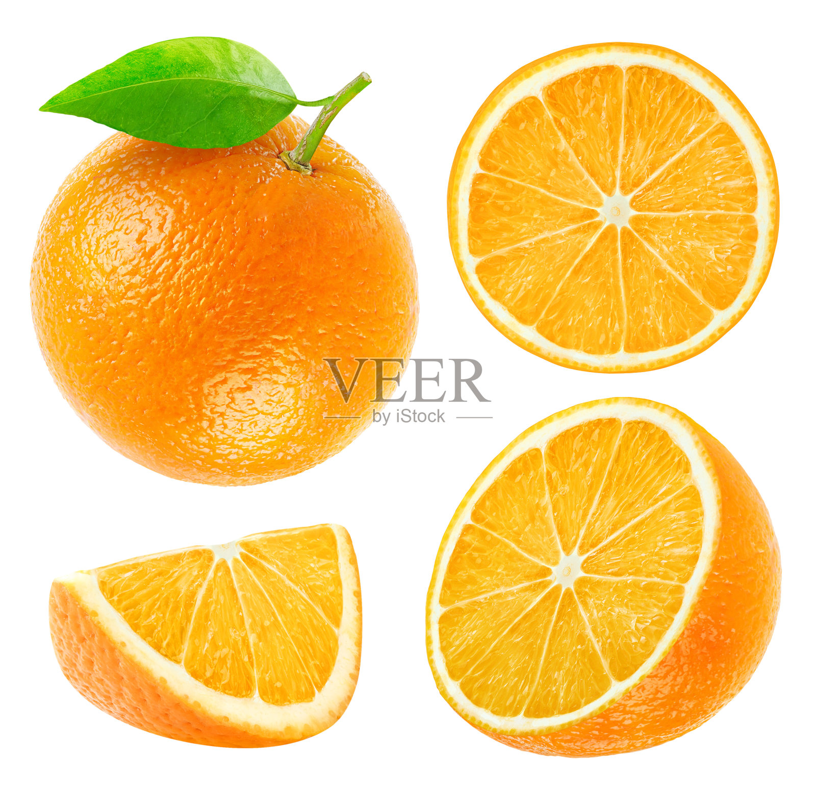 收集完整的和切开的橙子孤立在白色上照片摄影图片