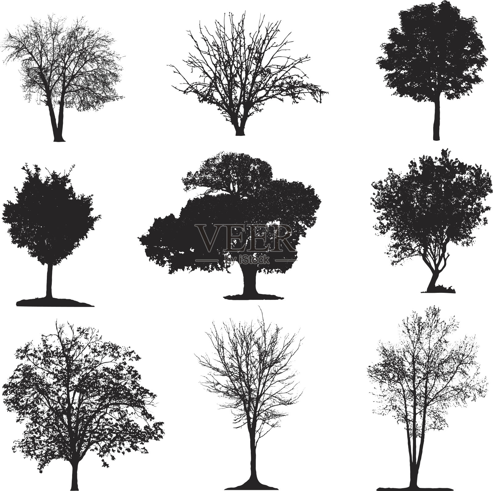 树木轮廓集合设计元素图片