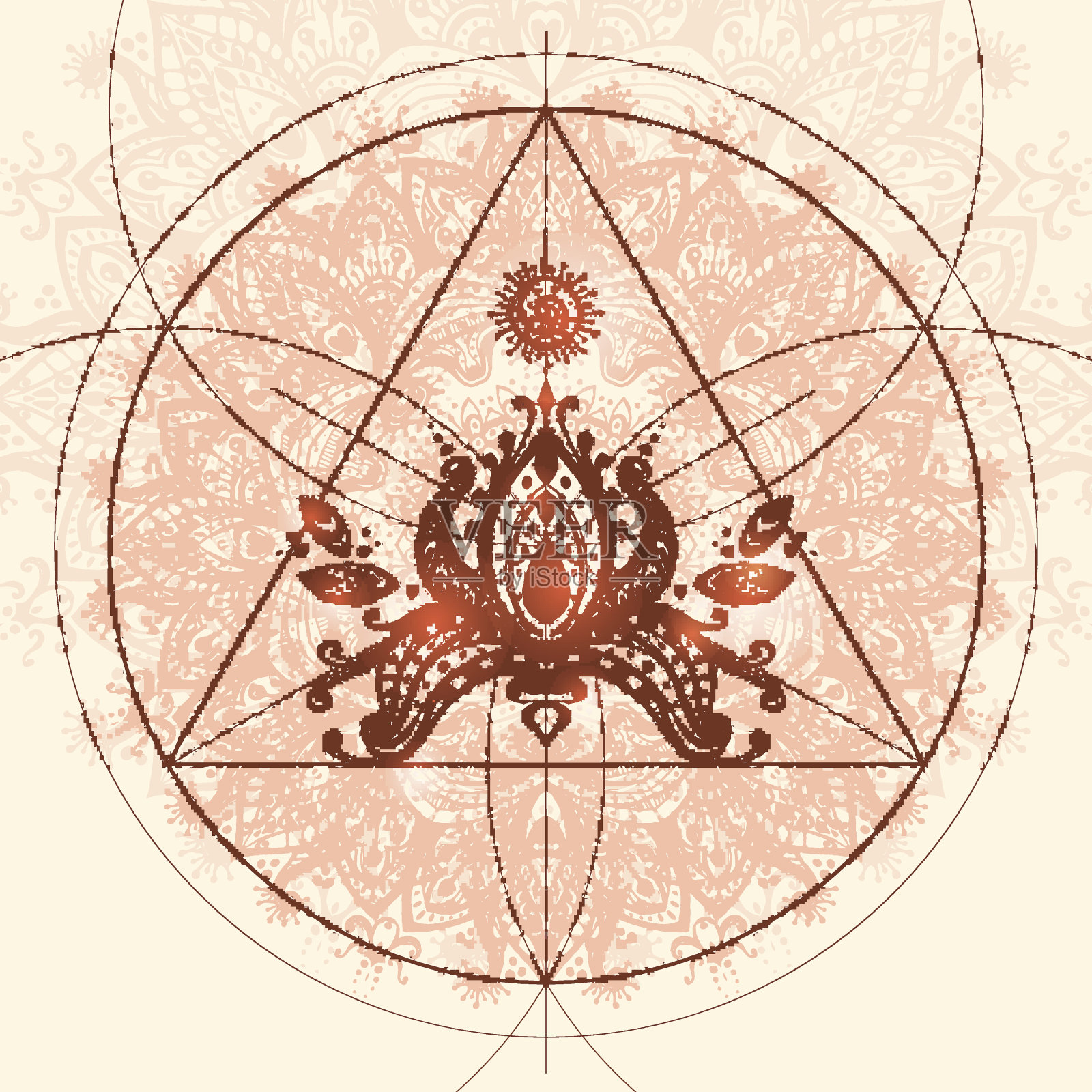 矢量曼荼罗与数学元素和莲花。美丽的插画图片素材
