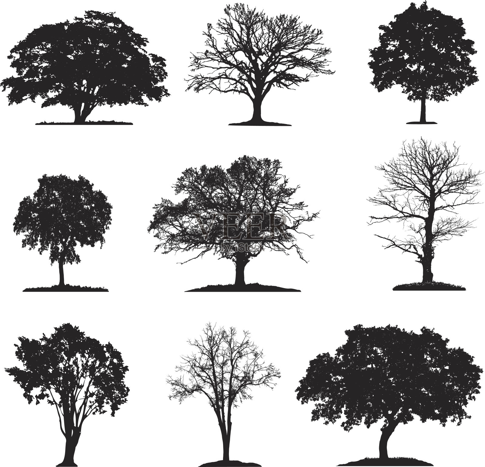 树木轮廓集合设计元素图片