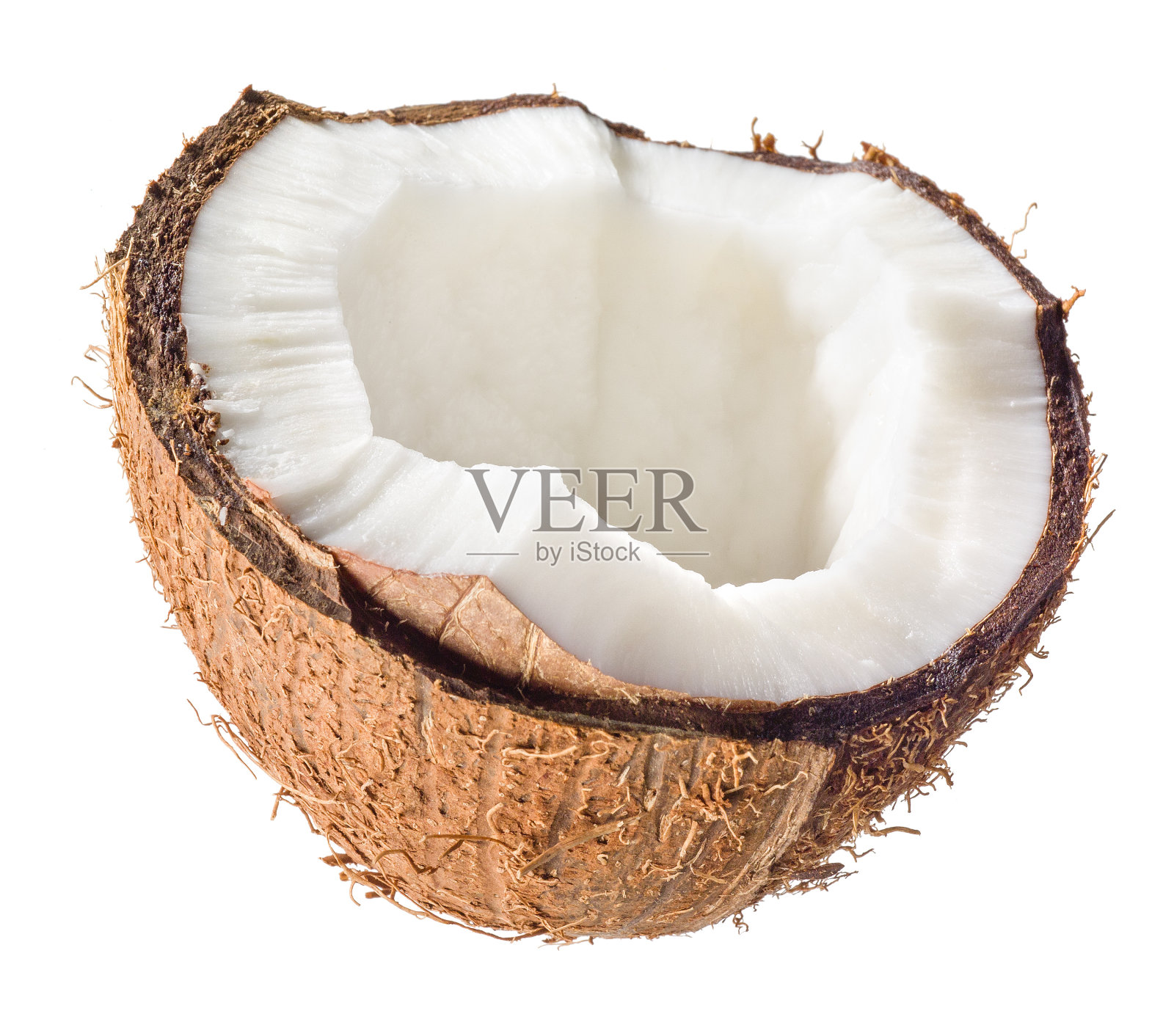 白色背景上的一半椰子特写照片摄影图片