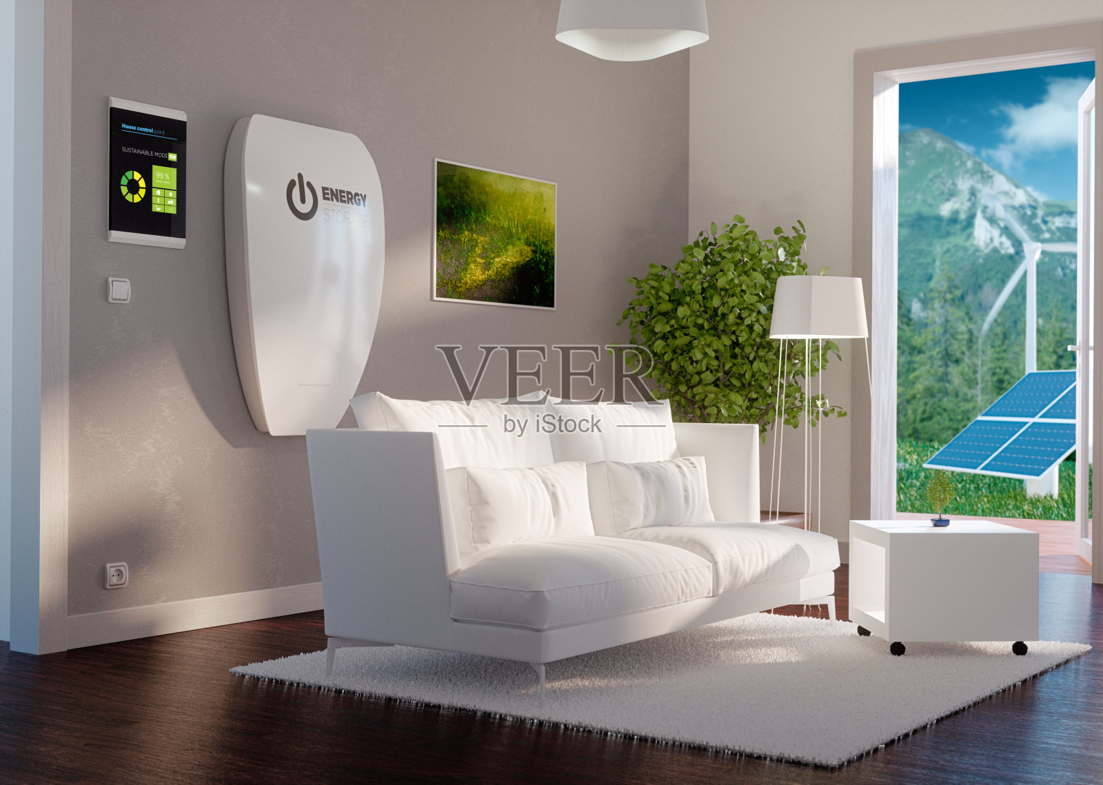 具有独立能源的现代住宅室内三维渲染照片摄影图片
