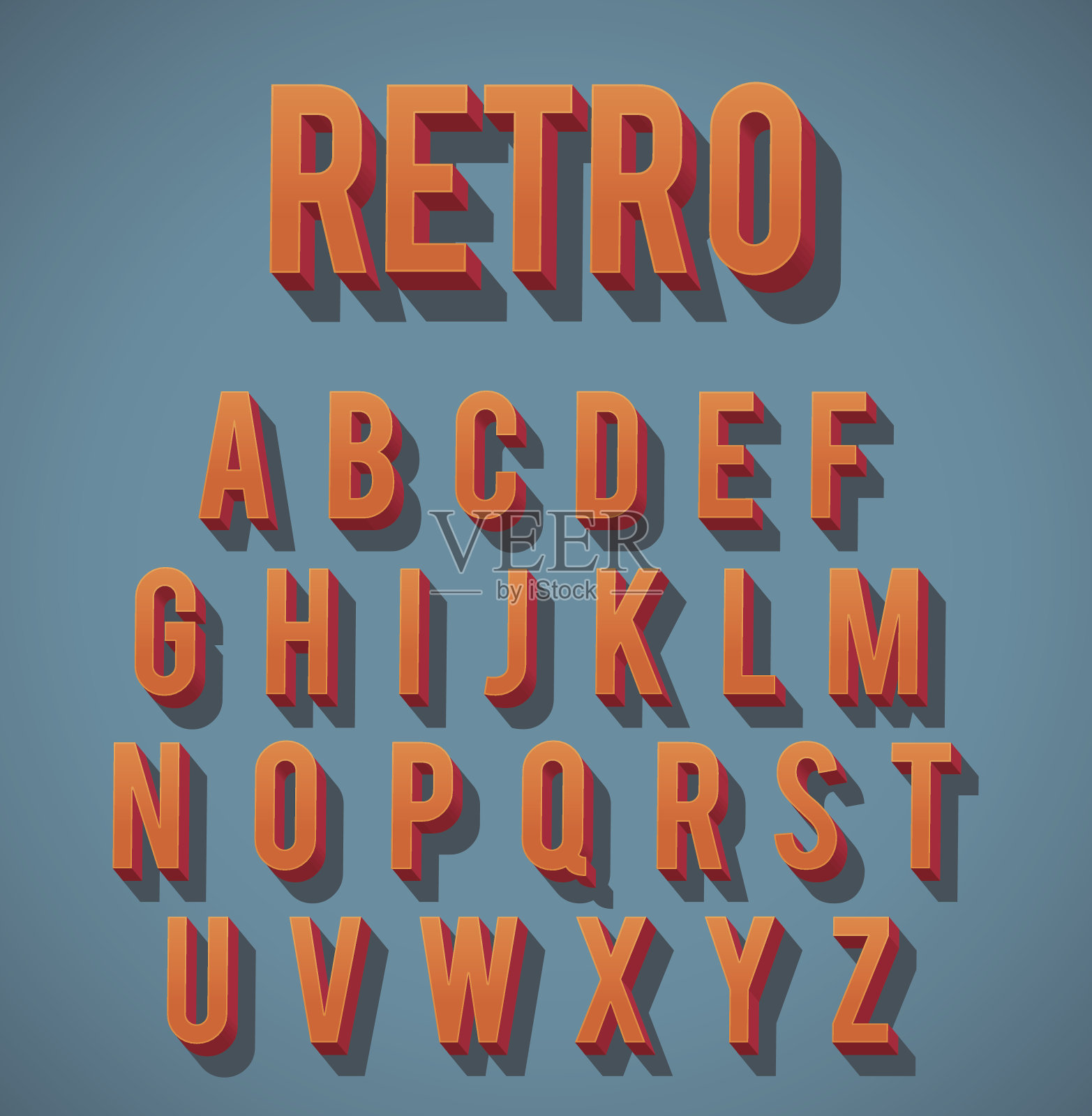 复古3D字母表设计元素图片