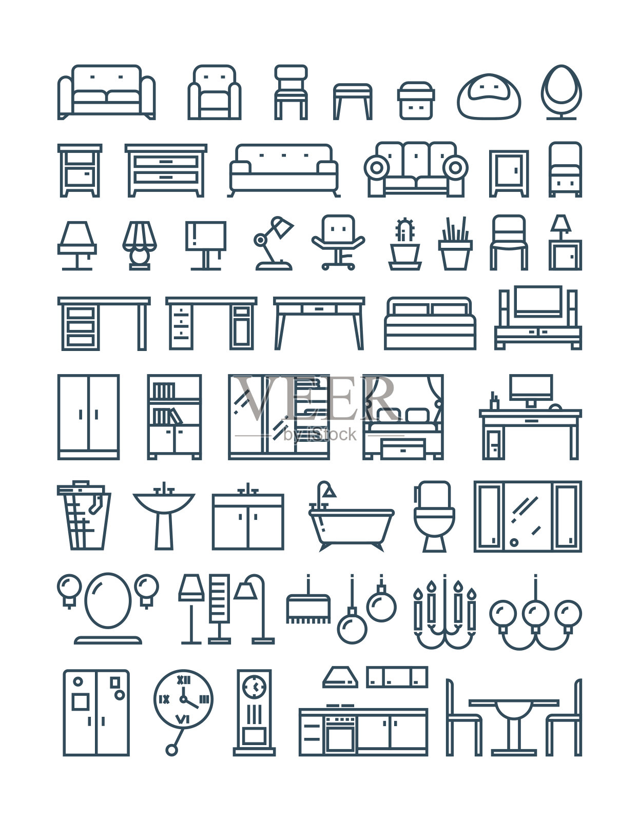 家具和卫生线细矢量图标插画图片素材