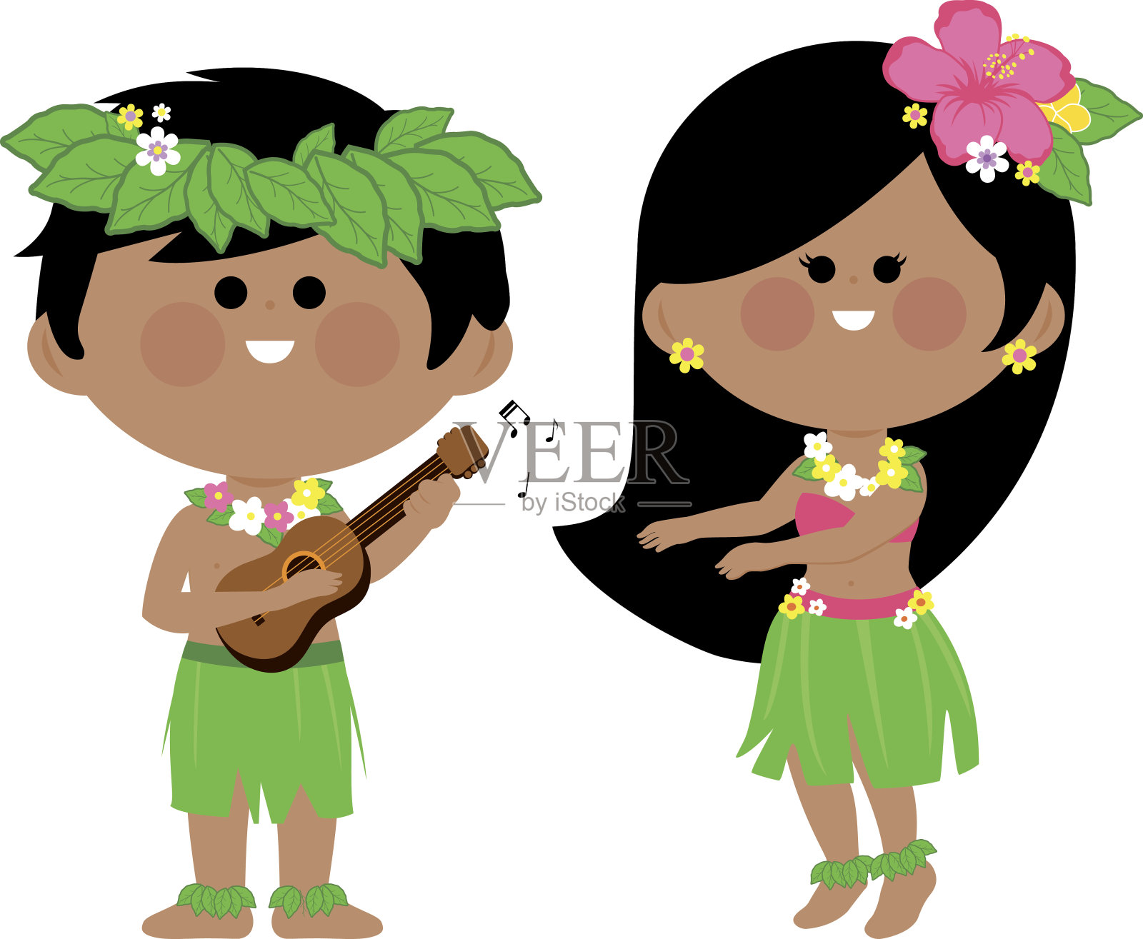夏威夷的孩子们在演奏音乐和跳草裙舞设计元素图片