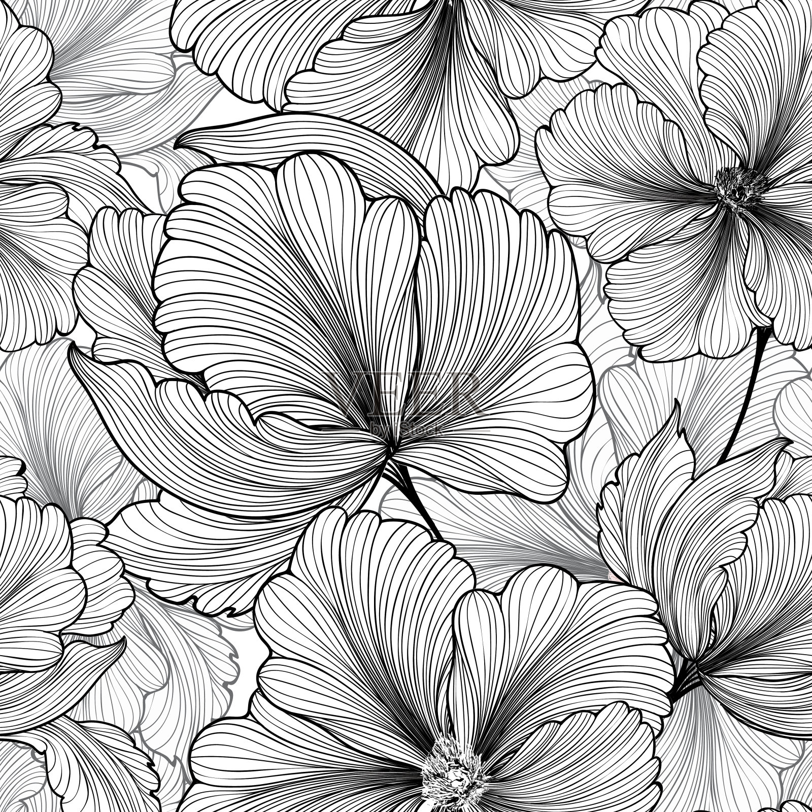 花的无缝图案花的背景蓬勃剥花瓣素描插画图片素材