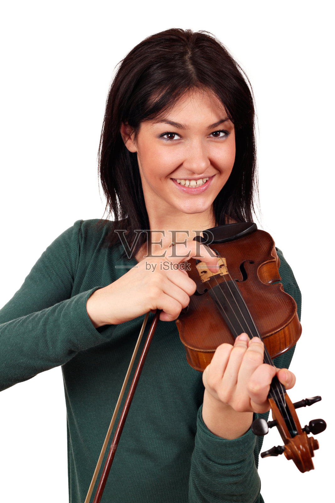 带着小提琴的快乐女孩照片摄影图片