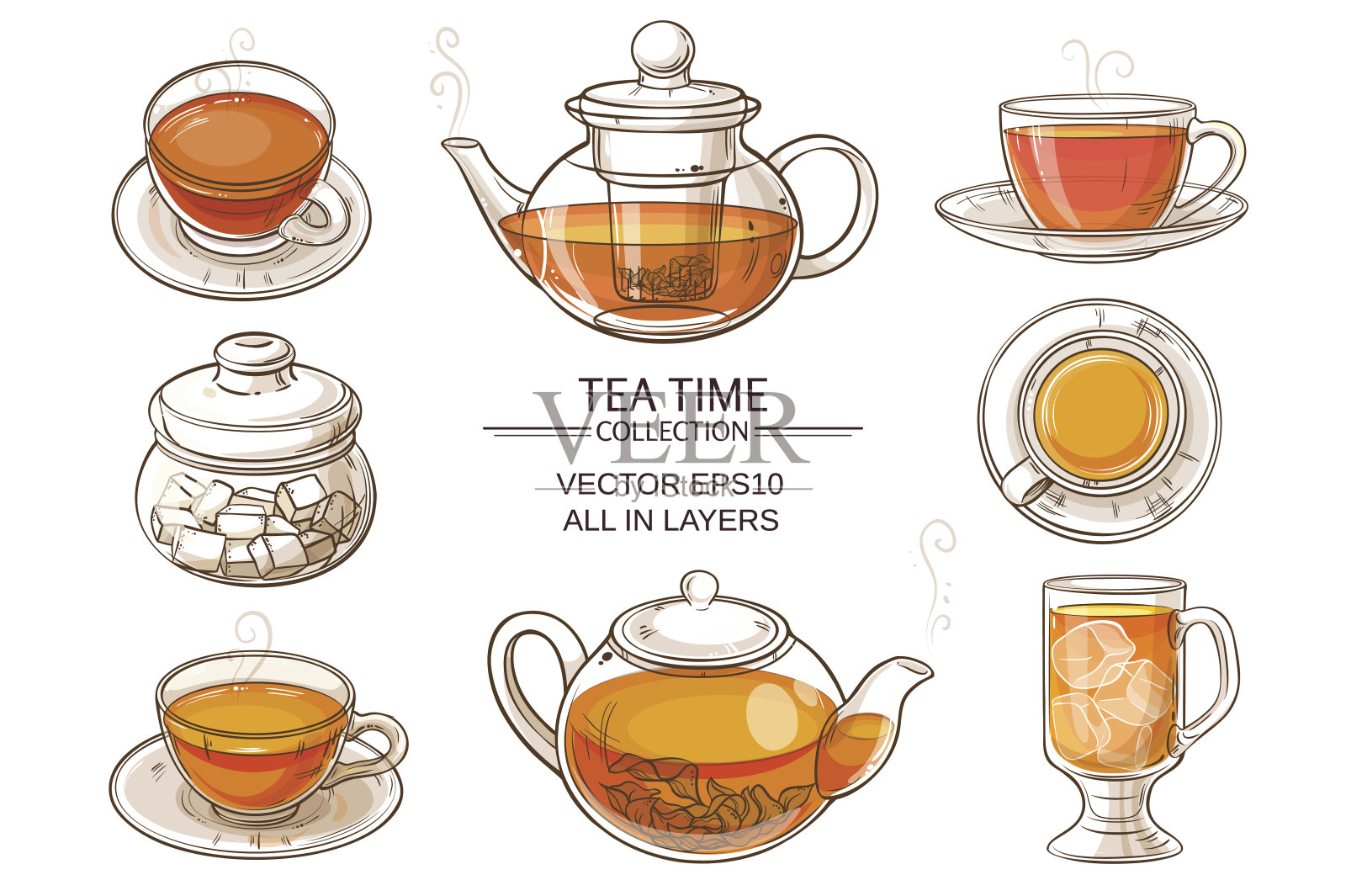 玻璃茶具颜色插画图片素材