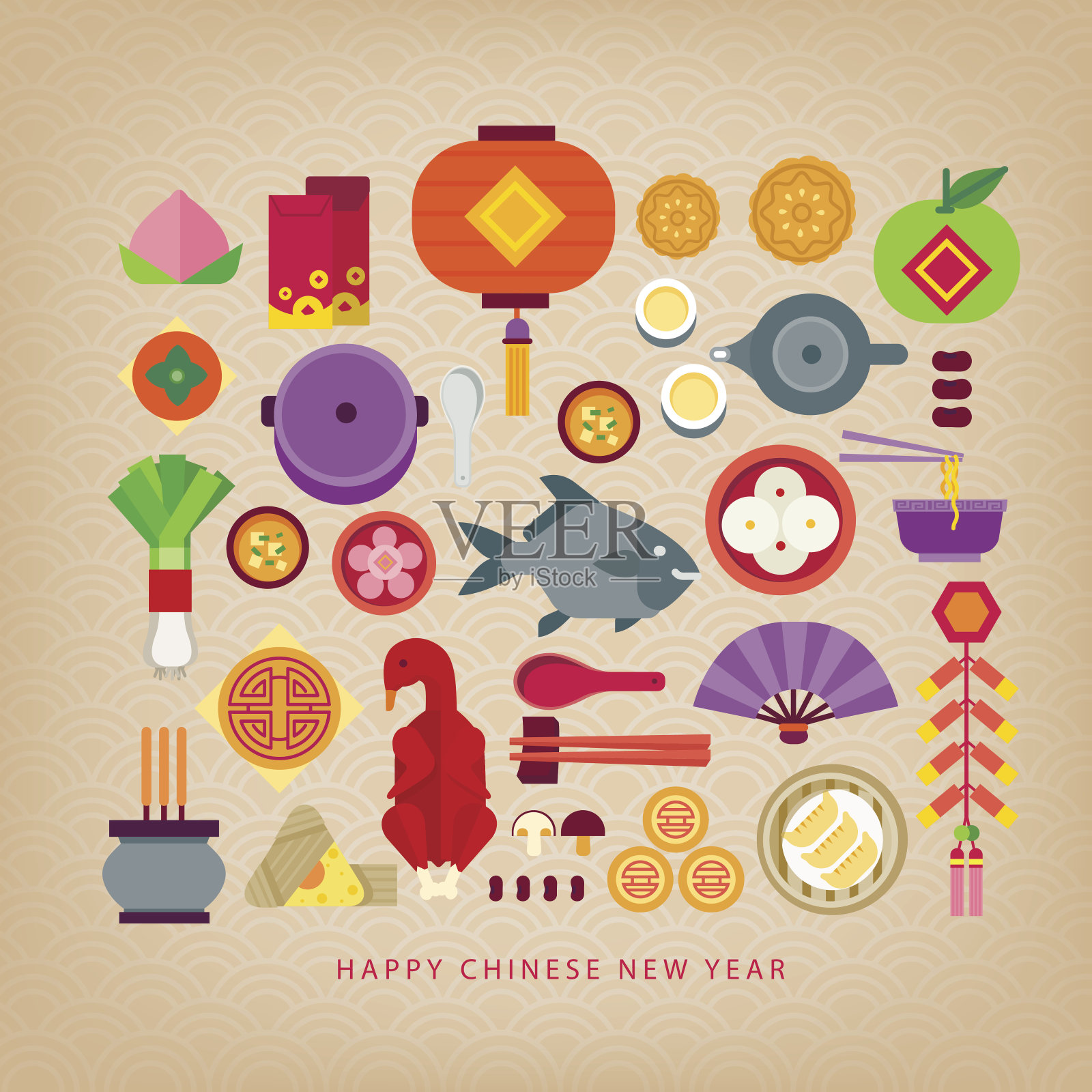 中国新年庆祝/中国新年的食物插画图片素材