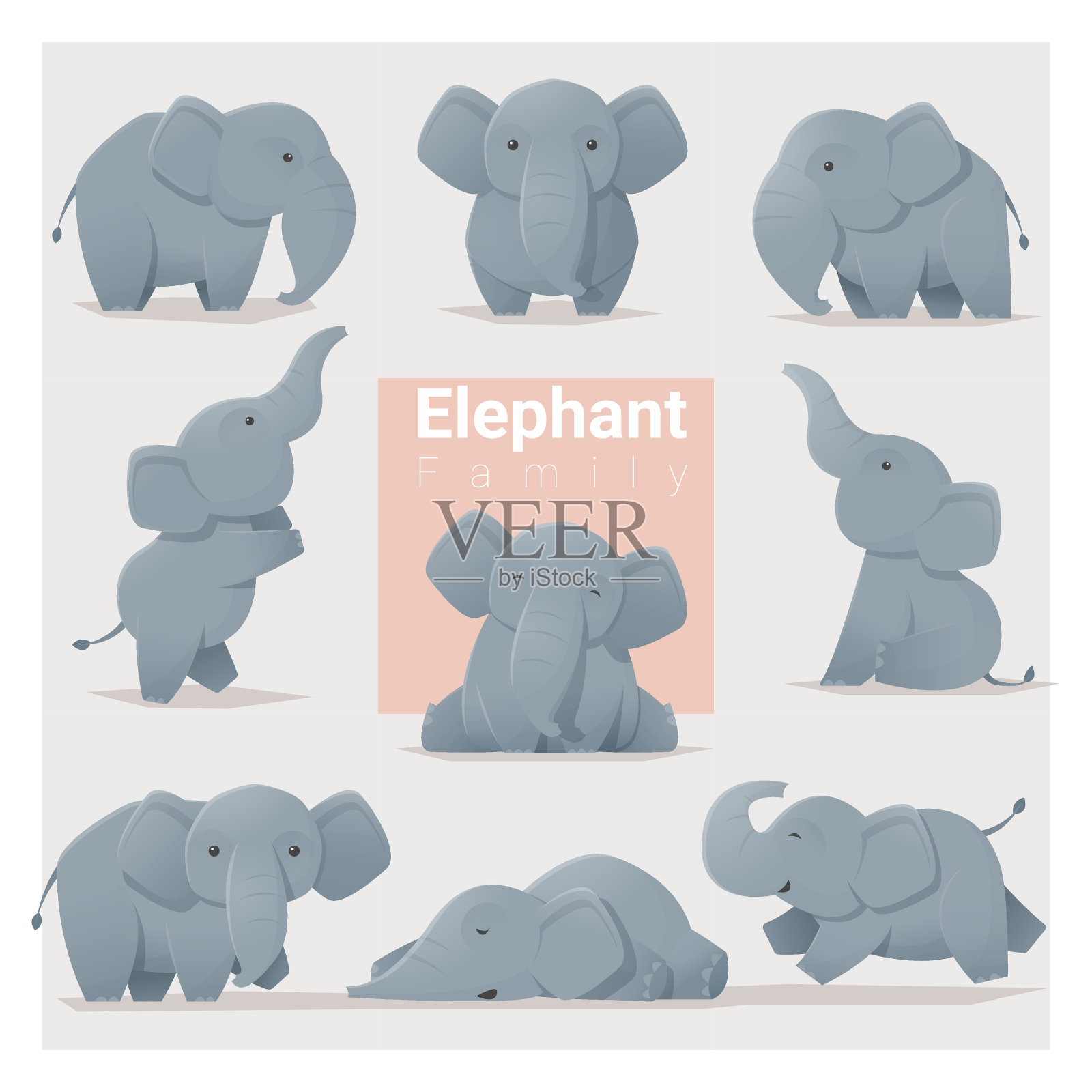 大象家族插画图片素材