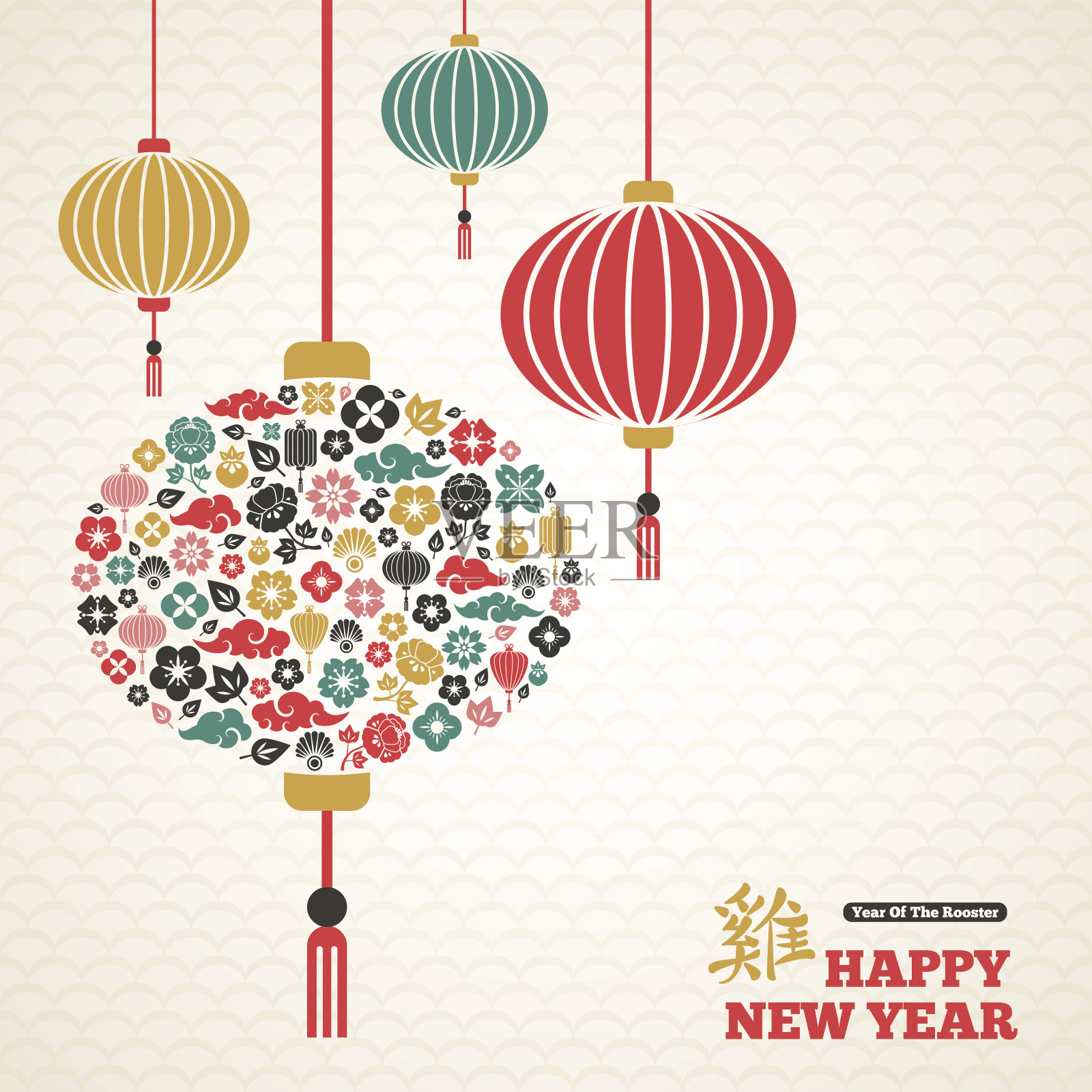 中国新年，亚洲灯笼灯插画图片素材