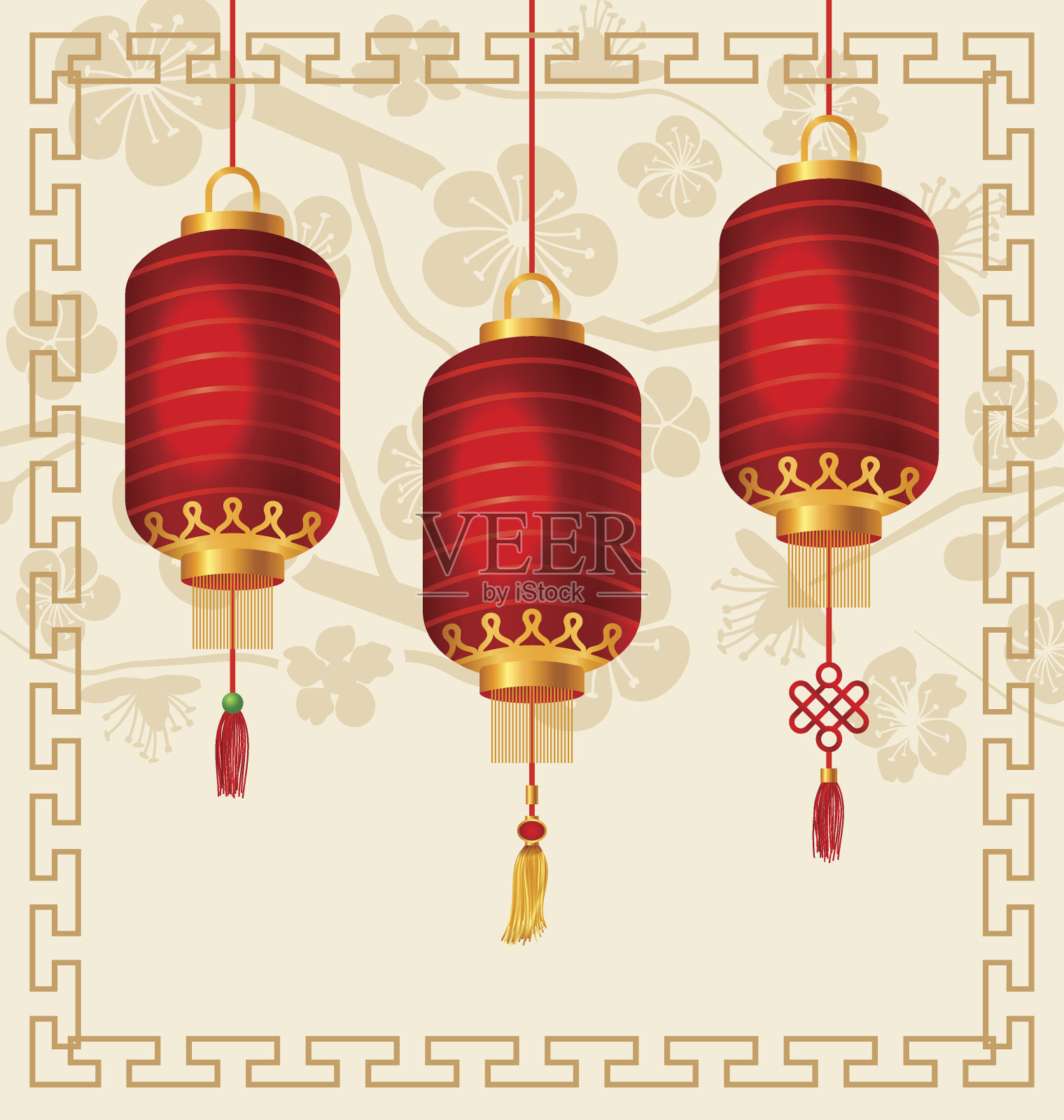 东方风格与中国灯笼的背景插画图片素材
