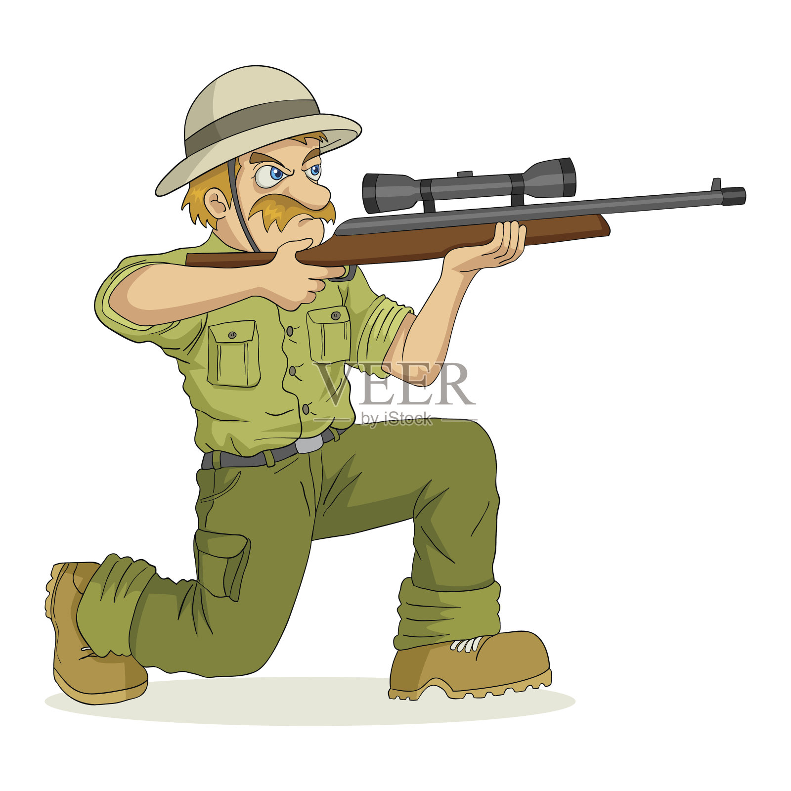 一个猎人正瞄准步枪的卡通插图插画图片素材