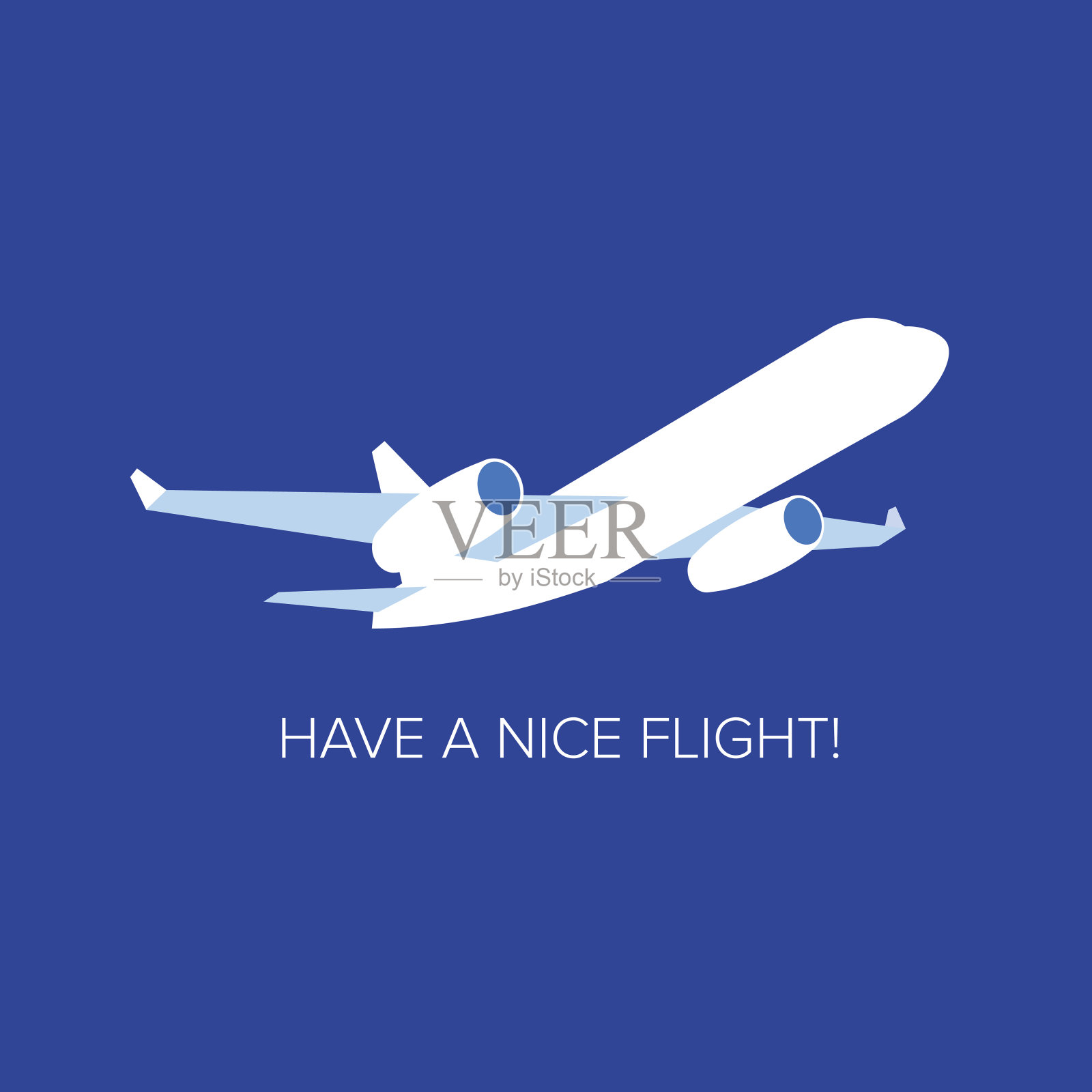 深蓝色背景下的白色喷气式飞机插画图片素材