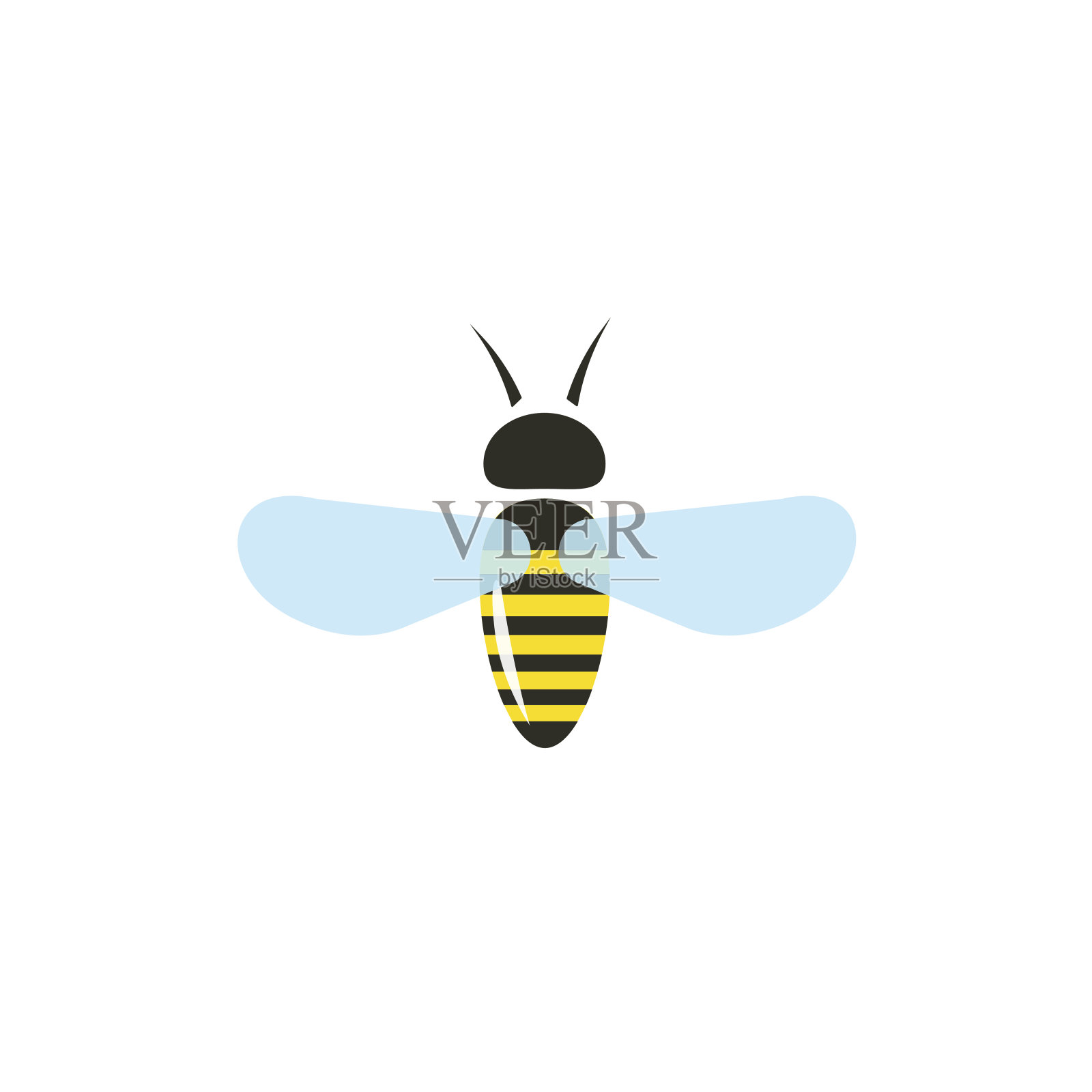 蜜蜂媒介隔离在白色背景，扁大黄蜂飞行设计元素图片