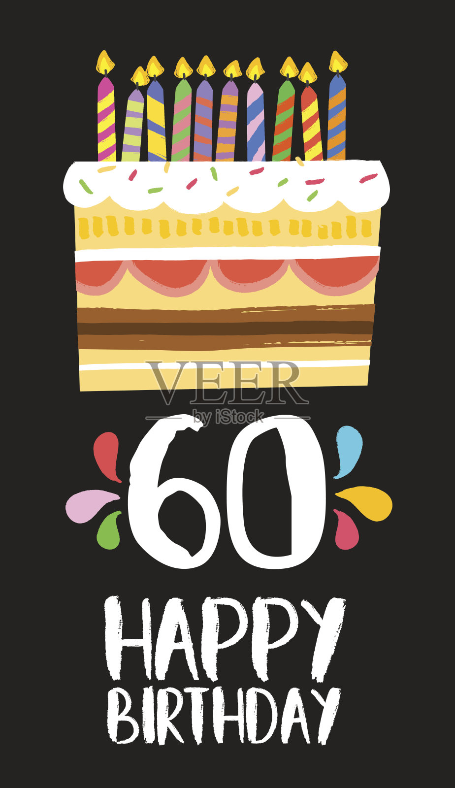 生日贺卡60岁生日蛋糕插画图片素材