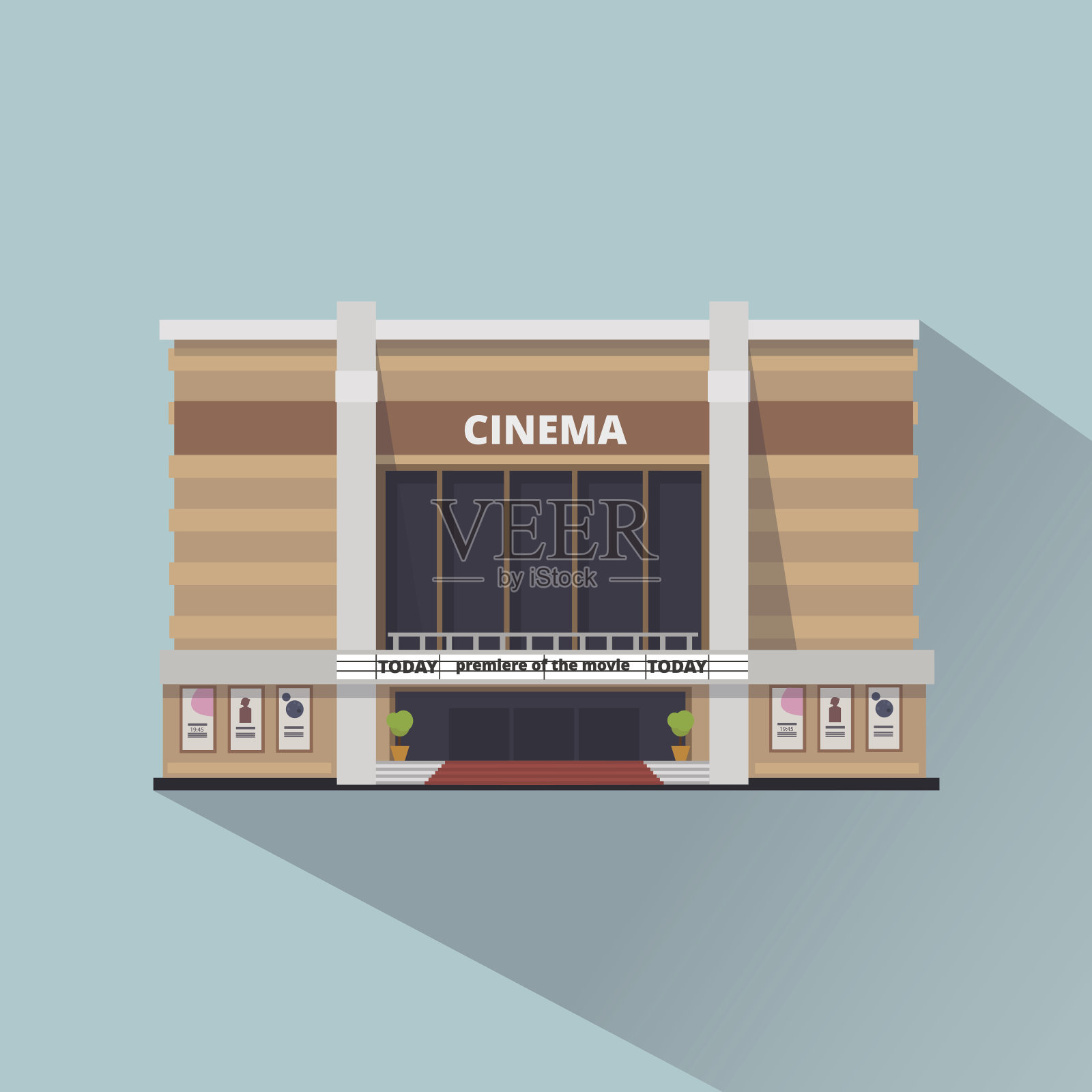 电影院建筑。电影院。平的风格插画图片素材