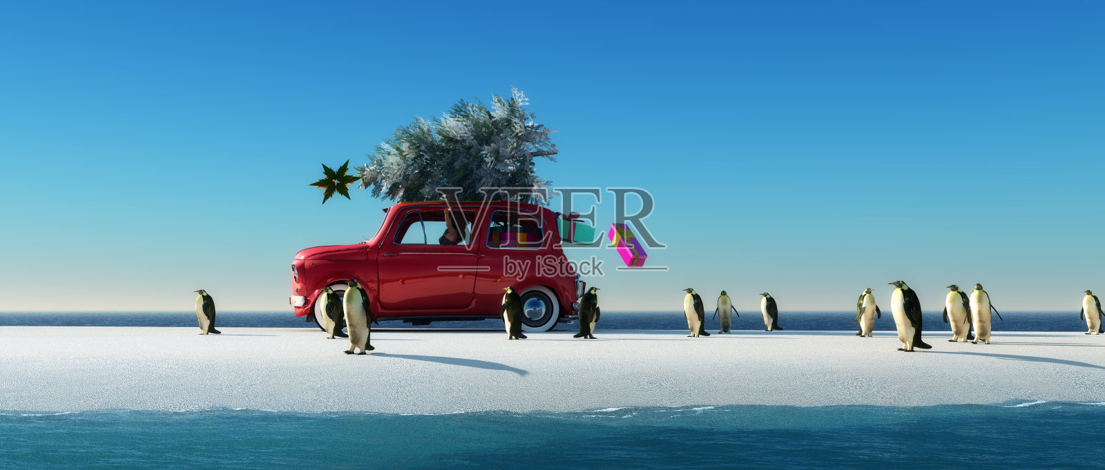 汽车和圣诞树的插图插画图片素材