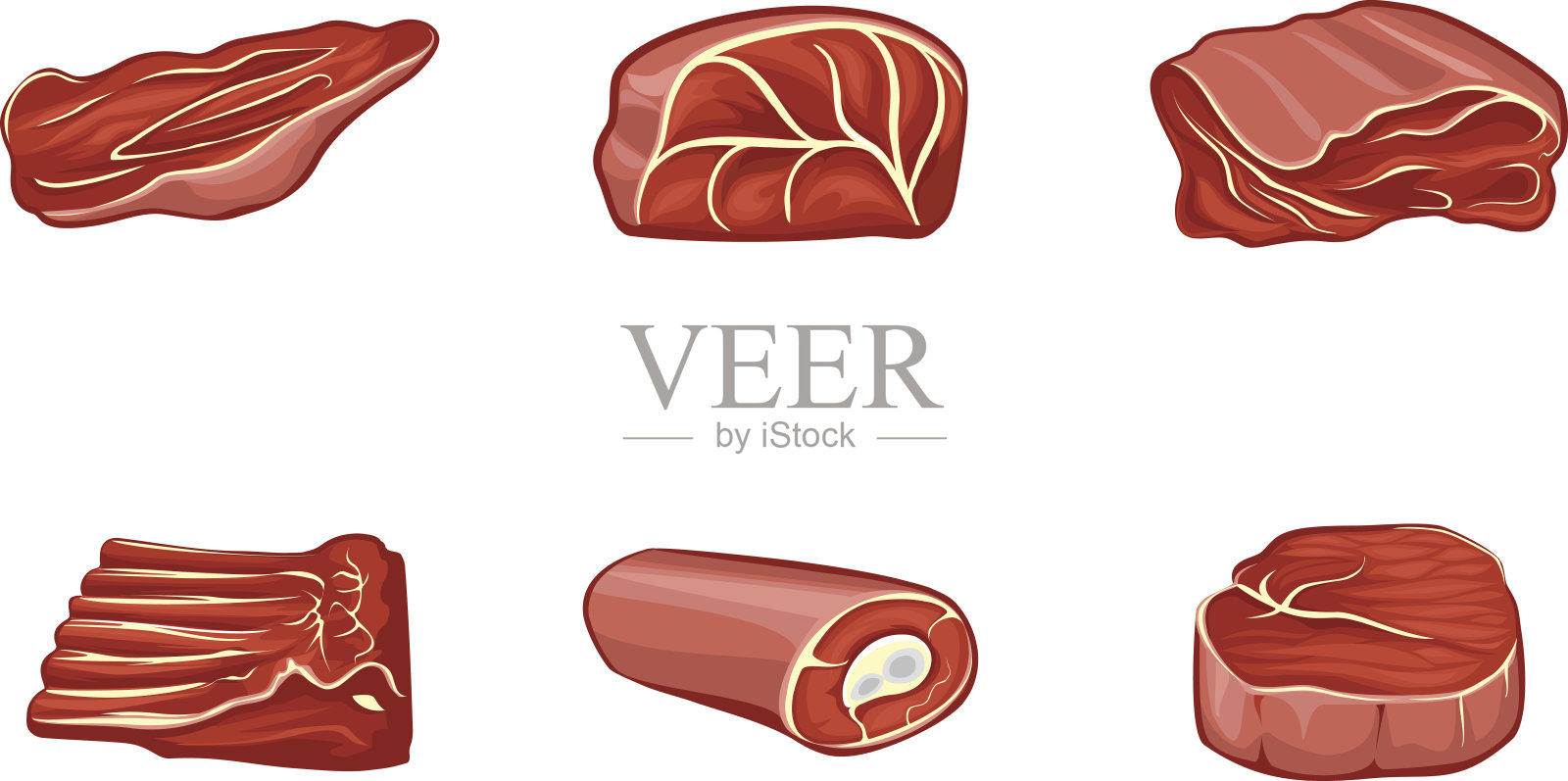 不同部位的红肉插画图片素材