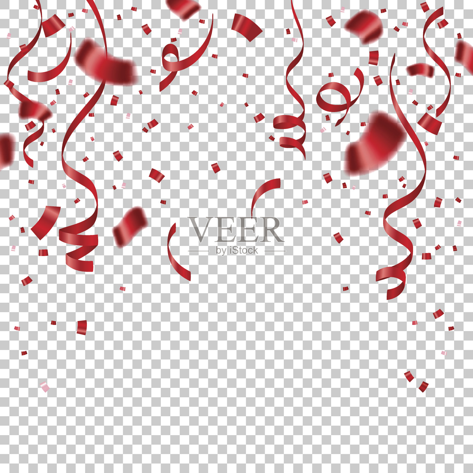 红丝带和五彩纸屑的庆祝孤立在透明的背后设计元素图片