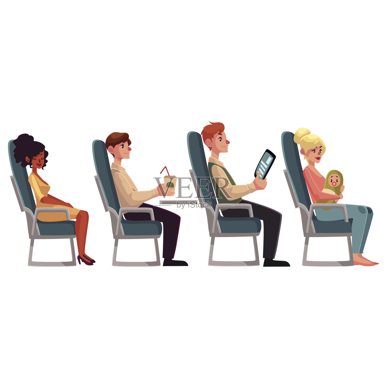 各种各样的乘客，飞机上的男人和女人设计元素图片