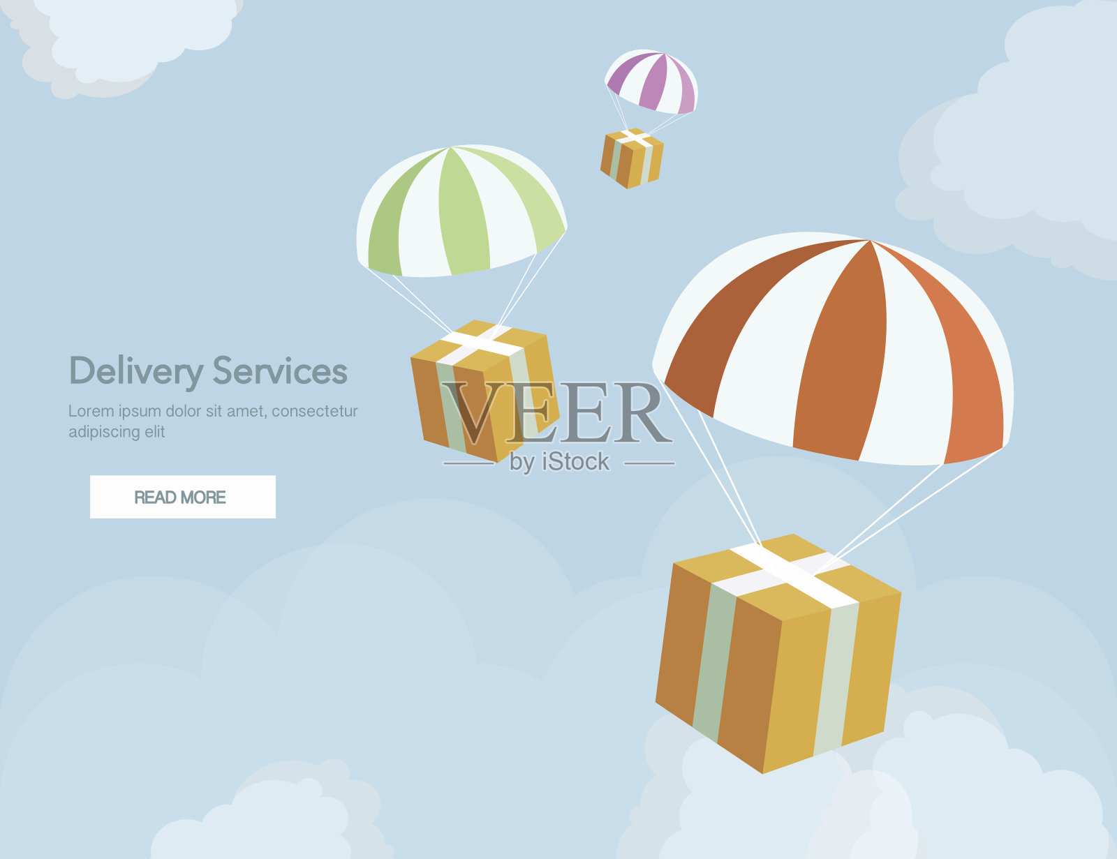 为交付服务和电子商务的网页横幅。包是飞行插画图片素材