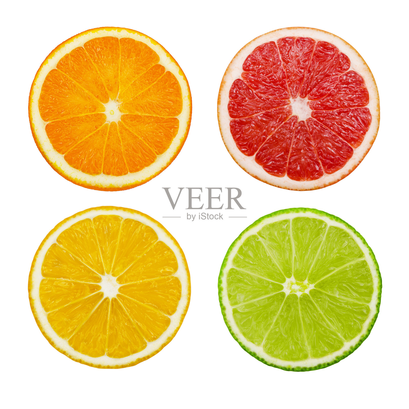 橙色，柚子，柠檬和酸橙水果孤立在白色背景照片摄影图片