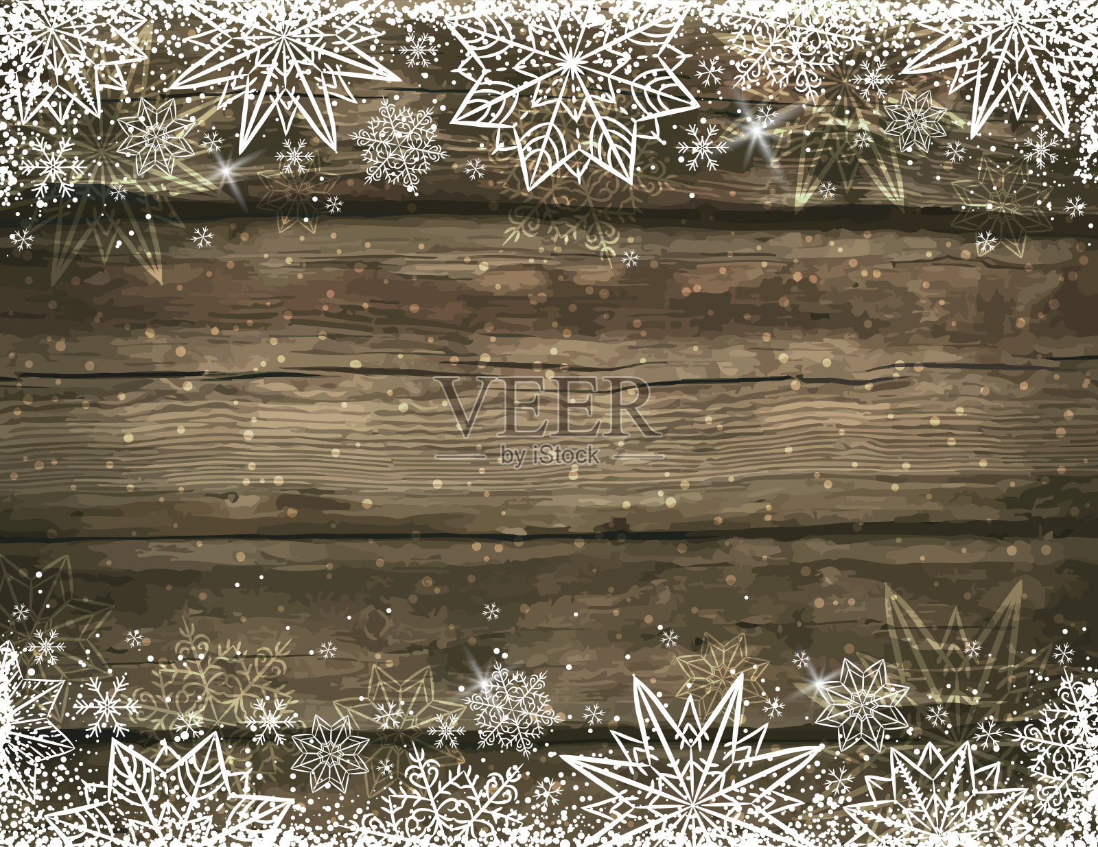 木制的棕色圣诞背景与雪花和星星插画图片素材