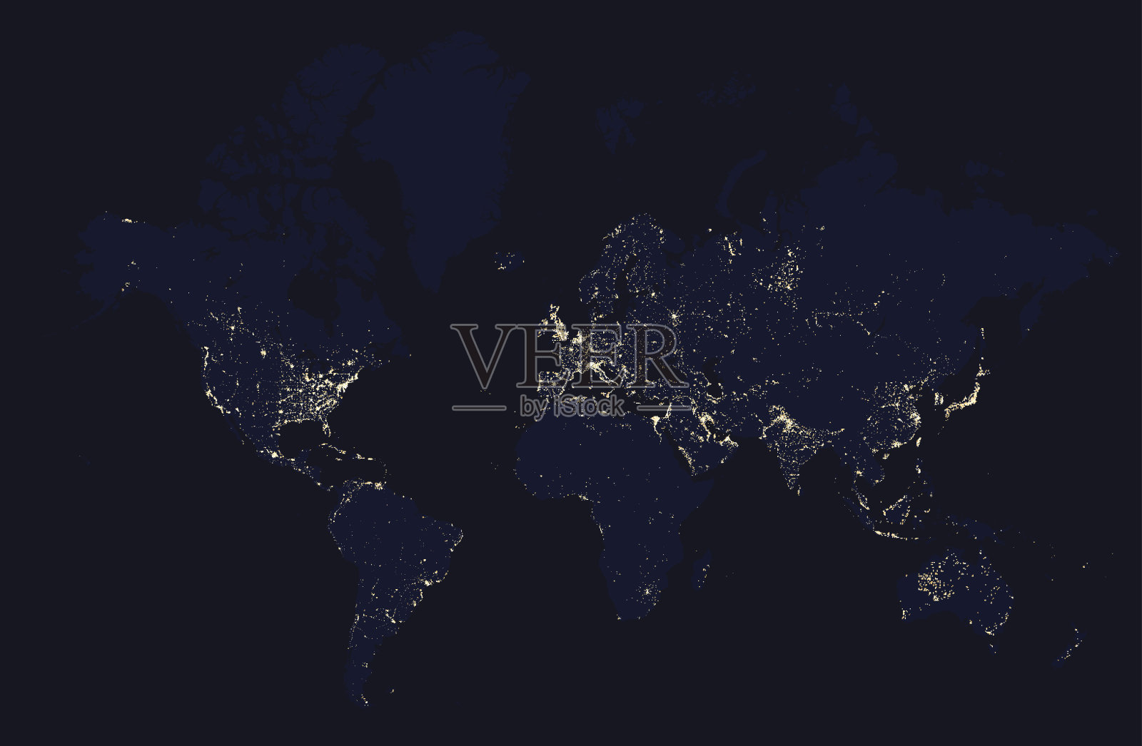 详细的夜晚地图的世界灯光城市插画图片素材