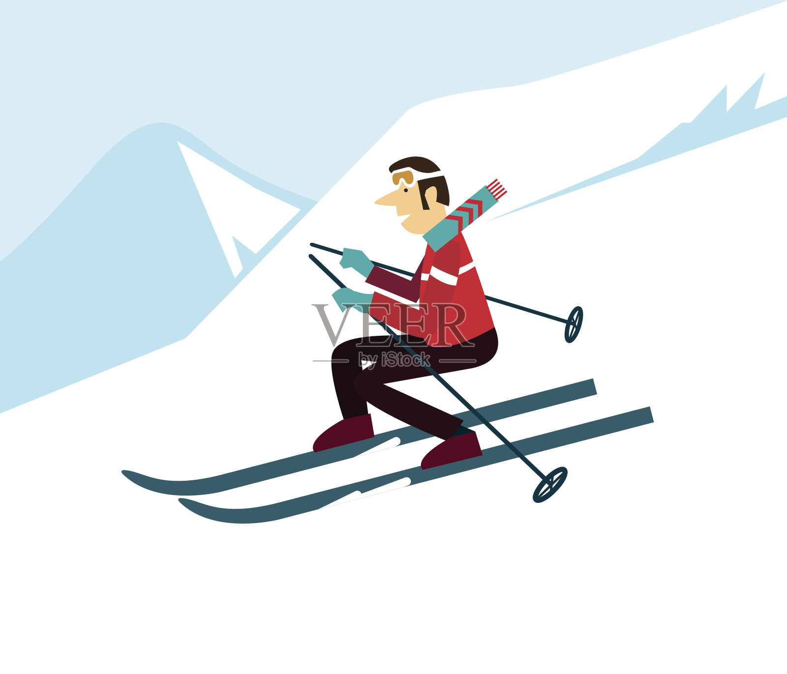年轻人滑雪。插画图片素材