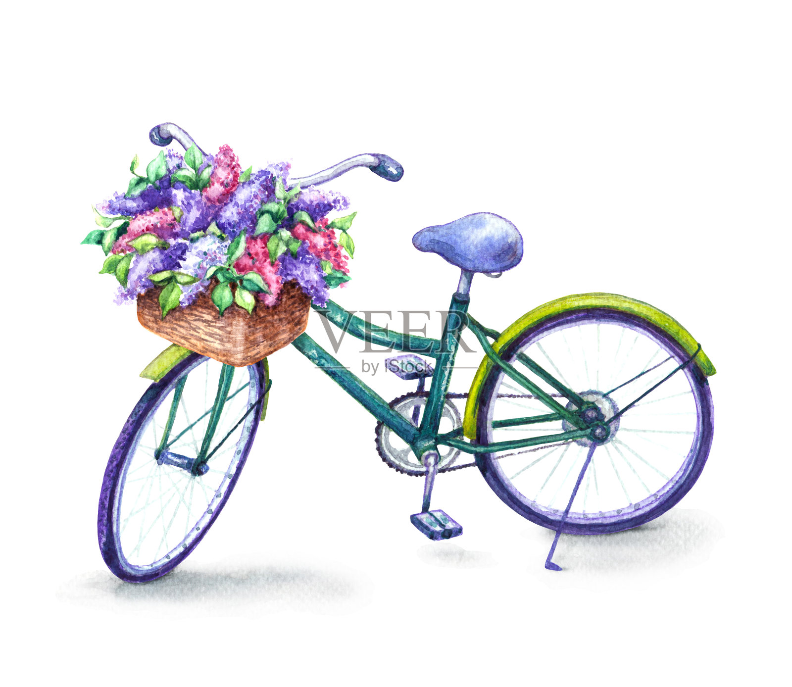 带丁香花篮的自行车设计元素图片