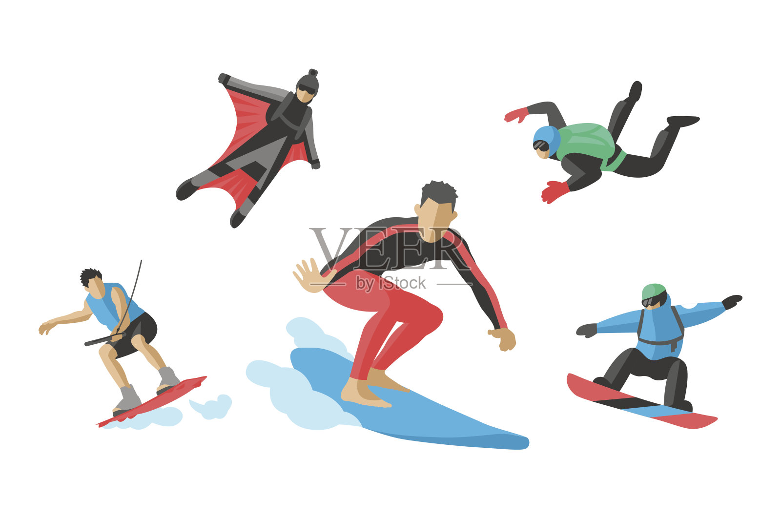 矢量跳跃极限运动员剪影插图生活滑板设定速度跳伞滑板滑板滚轴滑板滑水板冲浪飞行板插画图片素材