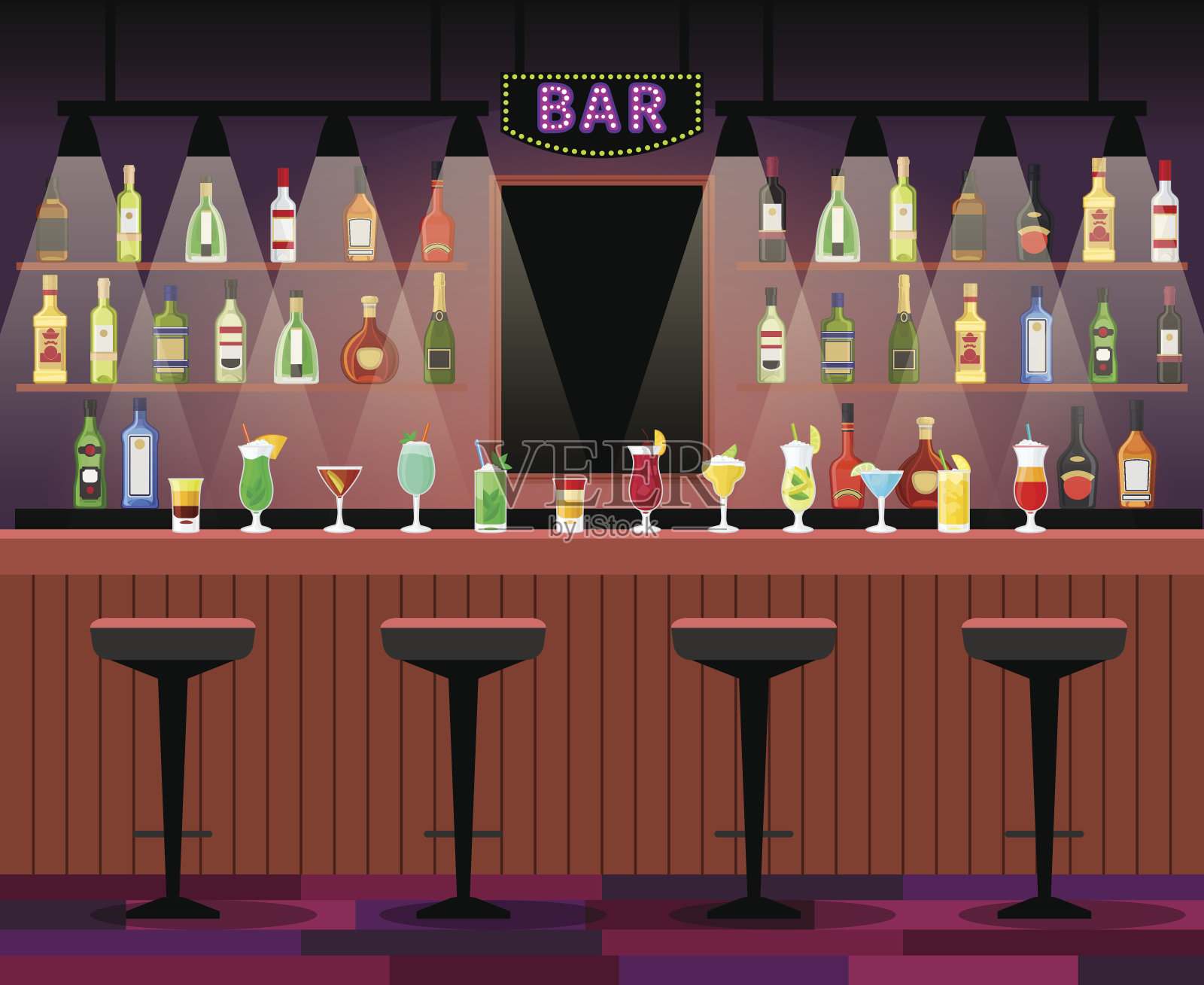 吧台提供酒精饮料插画图片素材