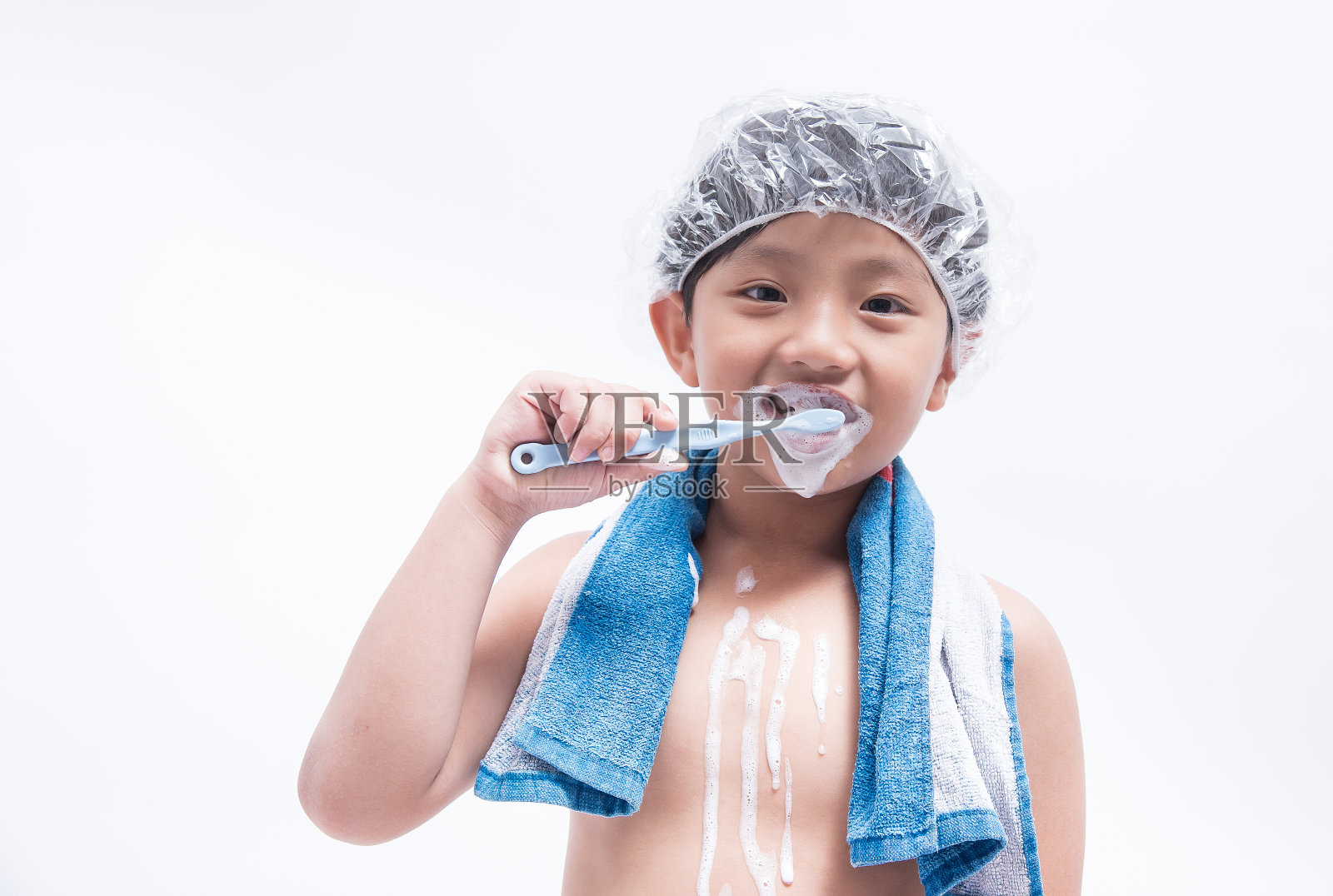 亚洲男孩牙刷照片摄影图片