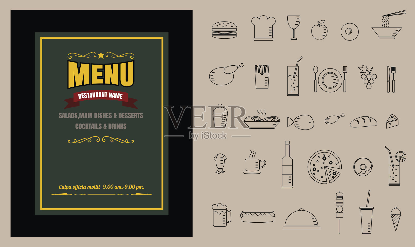 餐厅食物菜单上的黑板矢量格式eps10设计模板素材