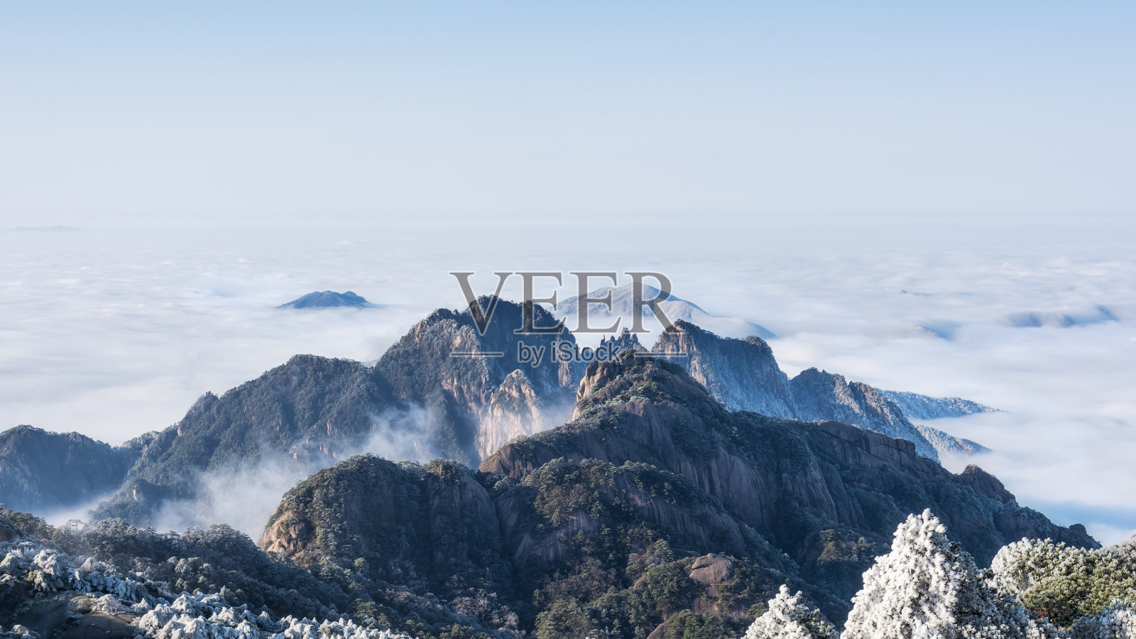 黄山，中国雾凇云海照片摄影图片