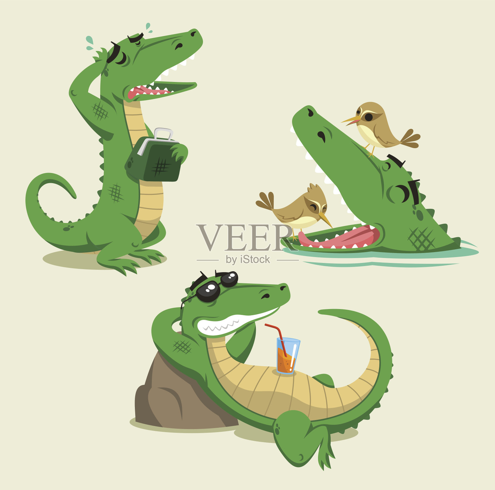鳄鱼有趣的矢量卡通集设计元素图片