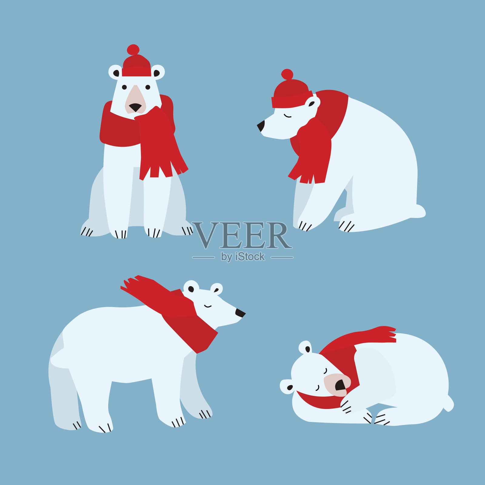 卡通可爱的北极熊动物。向量插画图片素材