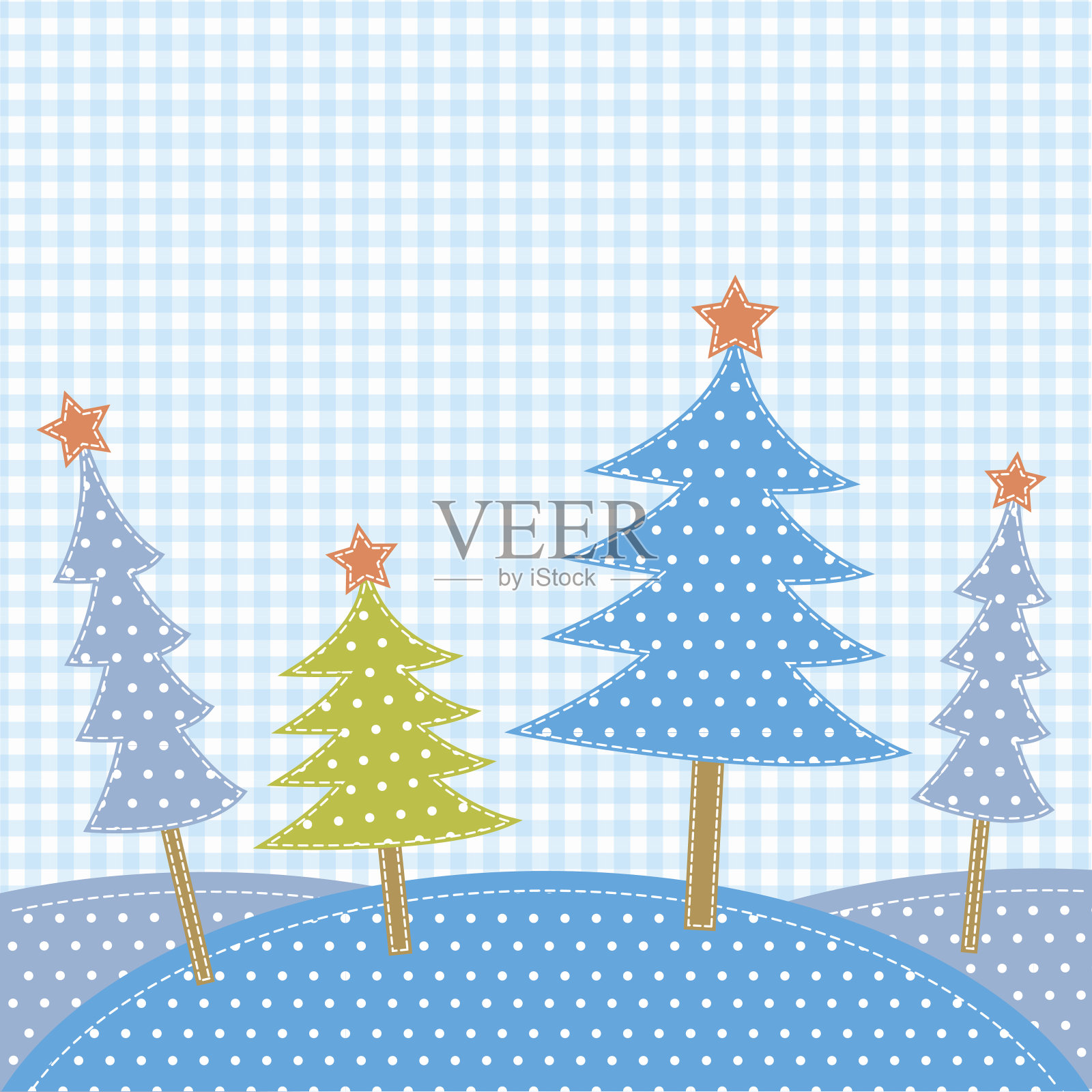 拼凑风格的圣诞树插画图片素材
