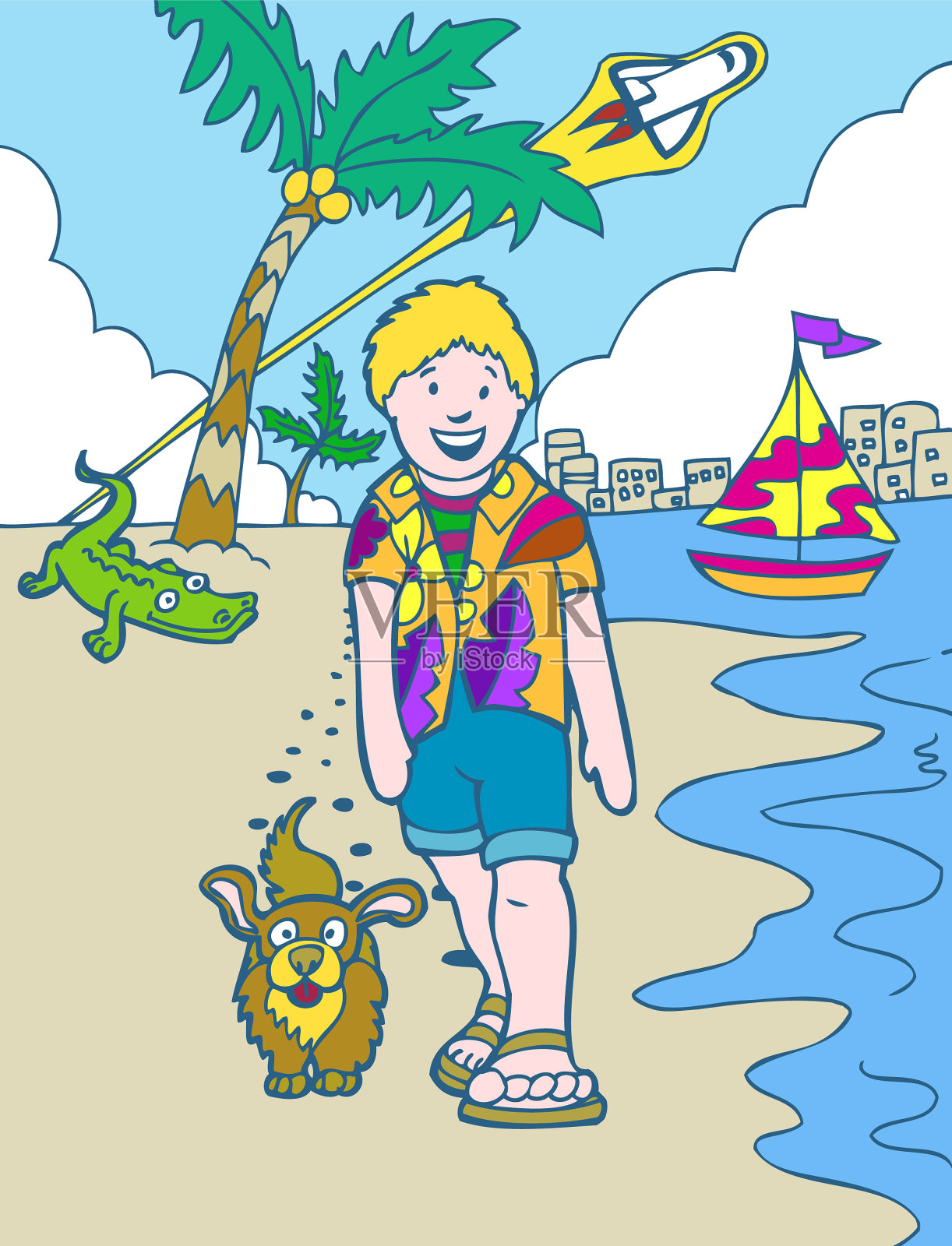 儿童冒险:佛罗里达假期插画图片素材