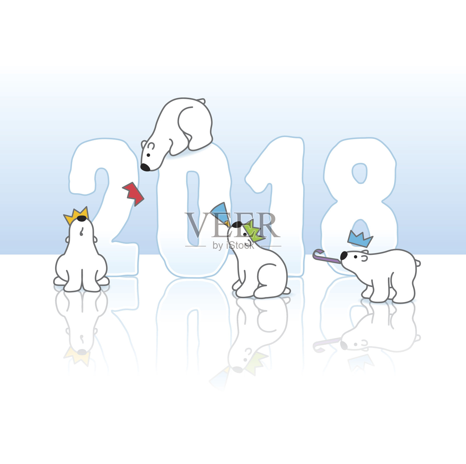 2018年四只北极熊在冰上狂欢插画图片素材