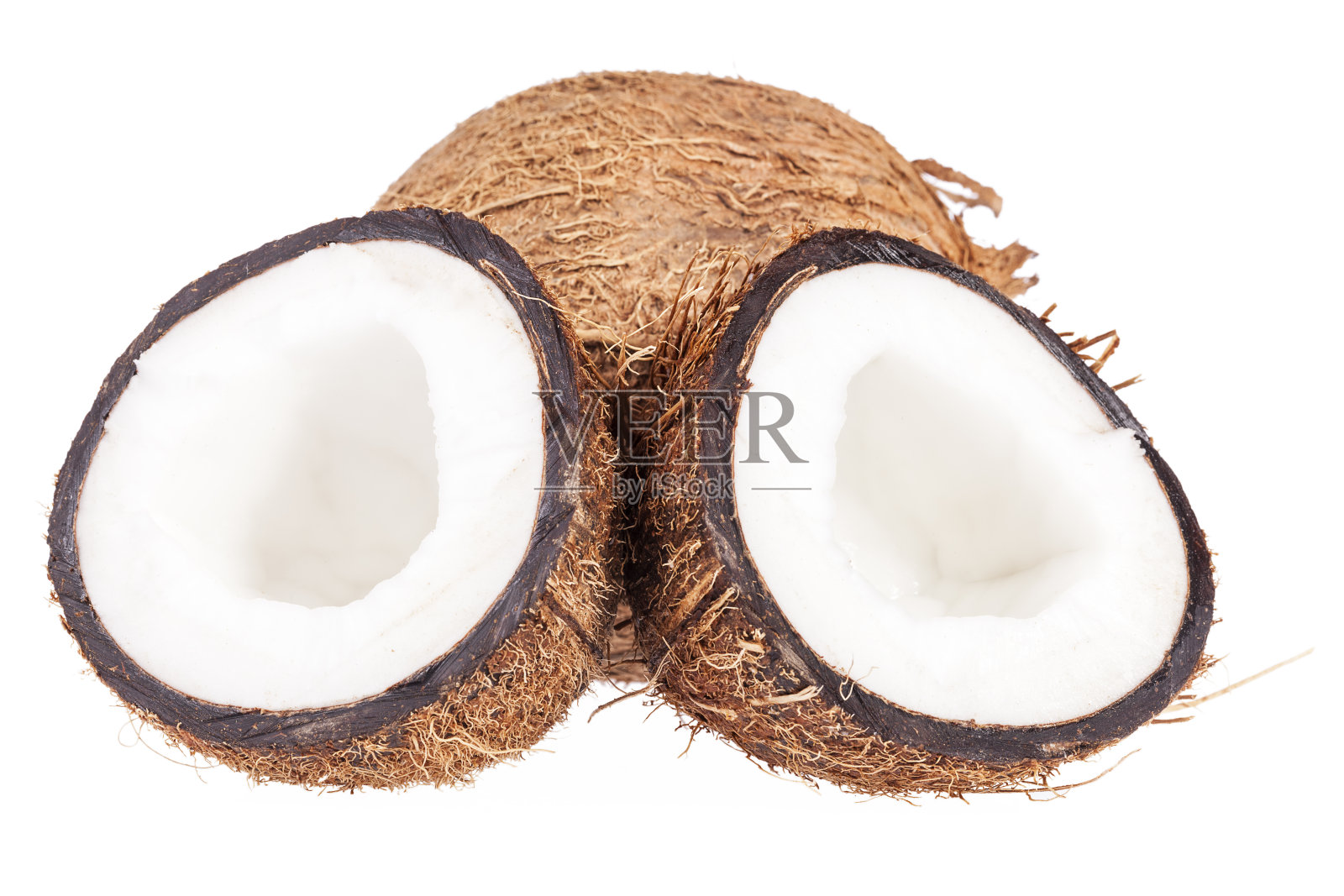 椰子的果实孤立在白色的背景，近距离照片摄影图片