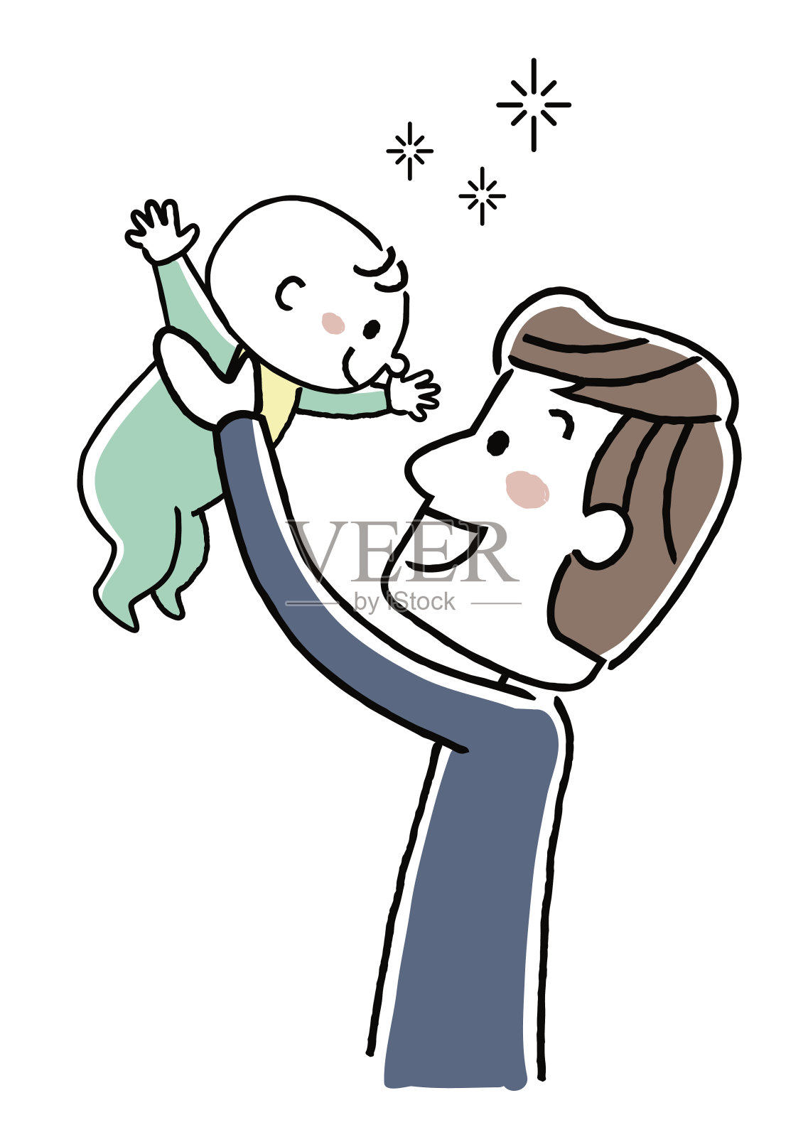 年轻的父亲抱着一个婴儿插画图片素材