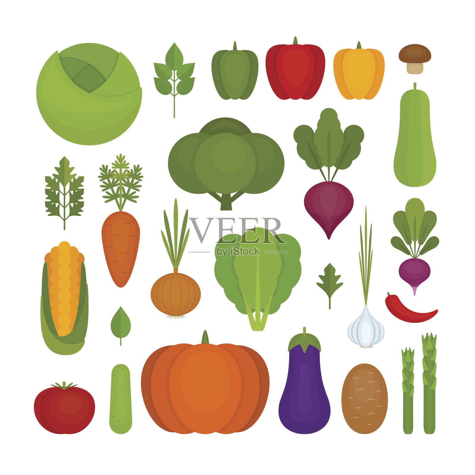 蔬菜的图标集。有机健康食品。设计元素图片