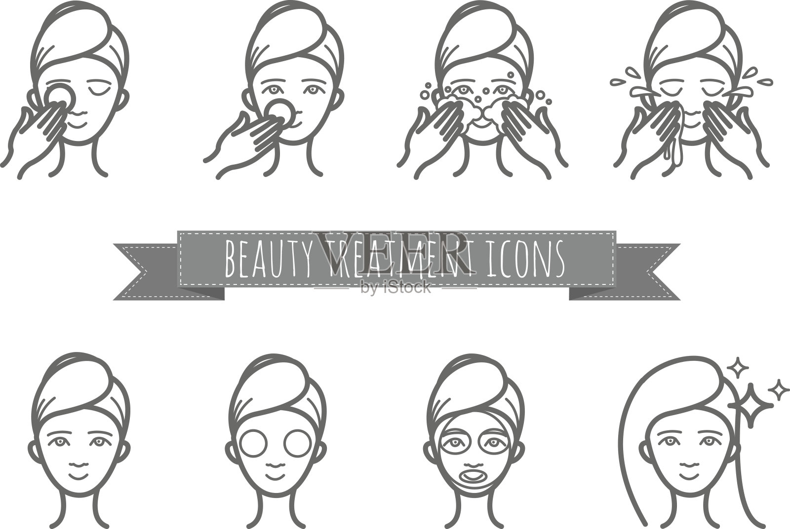 勾勒网页图标-美容治疗，面部护理，面膜插画图片素材