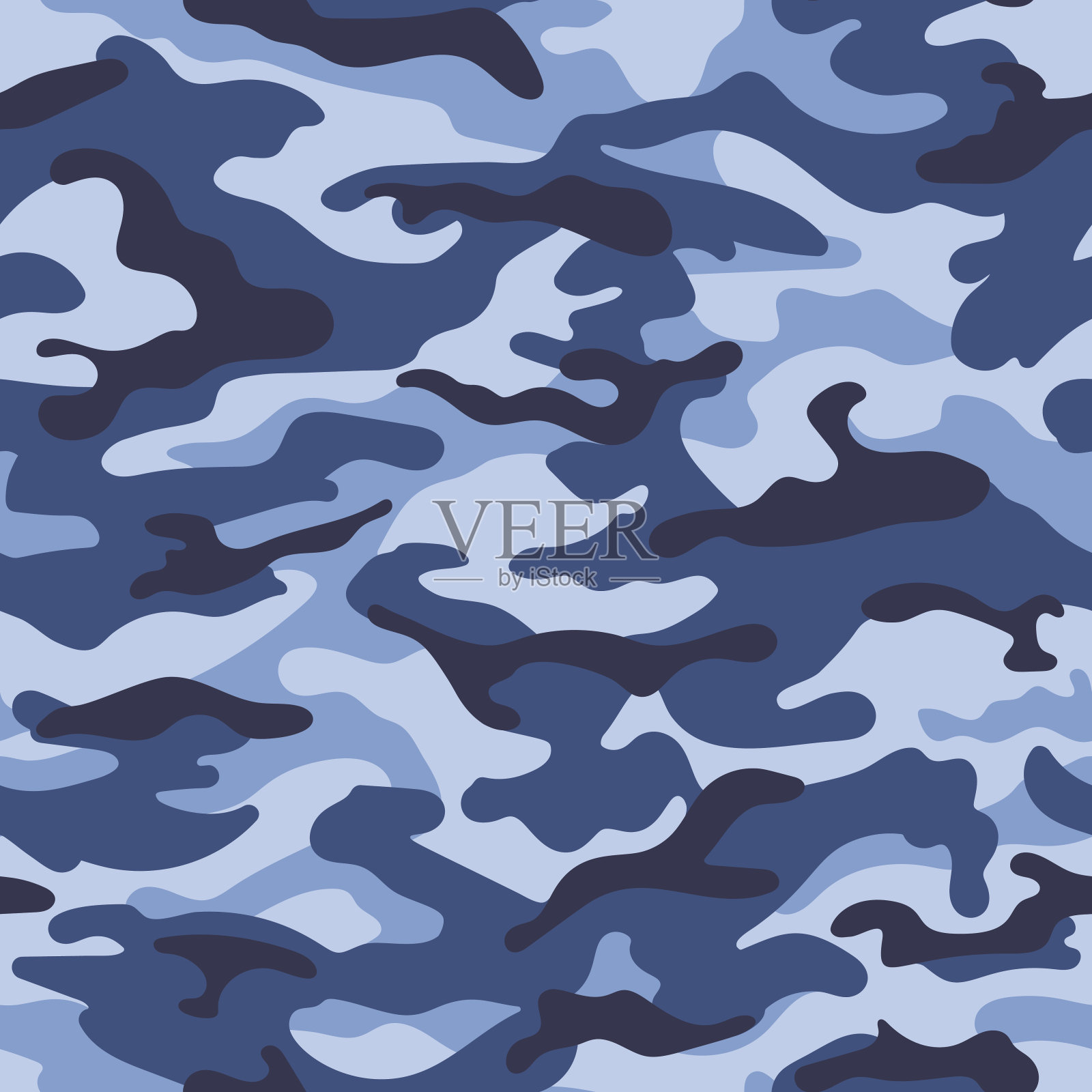 军用迷彩无缝图案，蓝色。矢量图插画图片素材