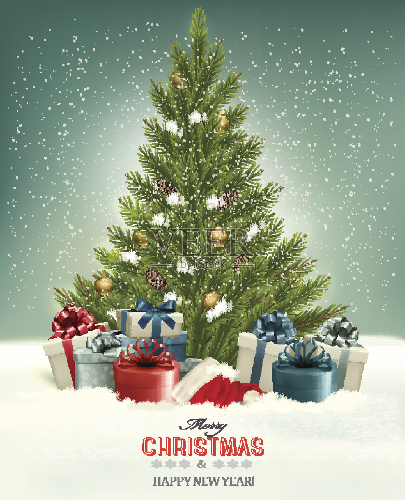 圣诞背景用圣诞树，礼物用圣插画图片素材