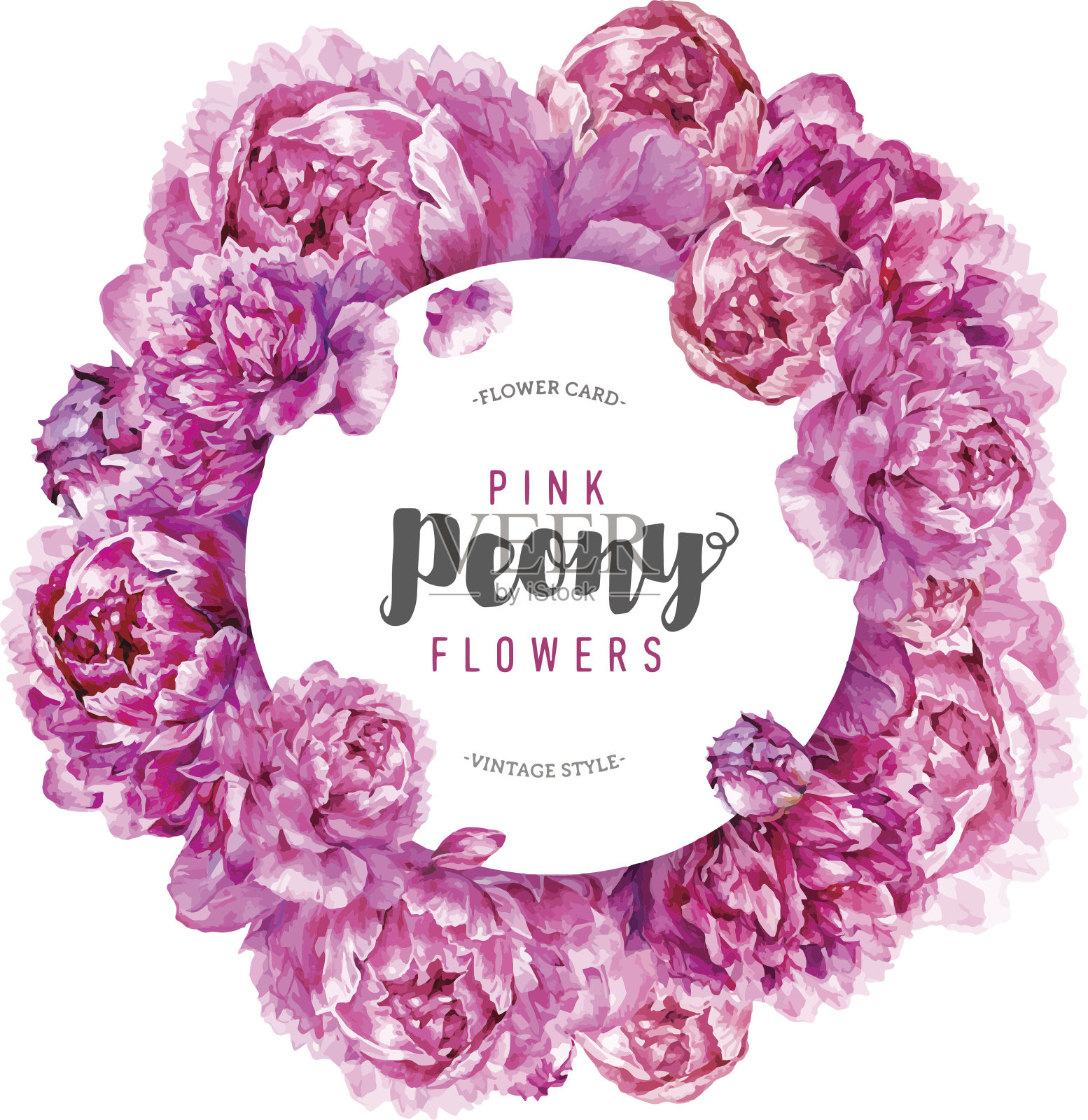 水彩花圈的粉红色牡丹和花蕾。插画图片素材