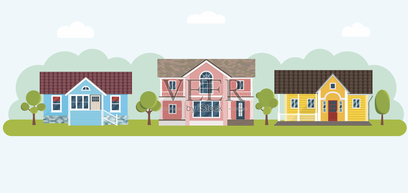 房子在水平横幅网站标题。矢量平面插图设计元素图片
